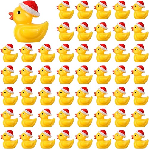 50 piezas de mini patos de Navidad, pequeños patos de resina a granel, mini sombrero de Navidad, figuras de pato, micro paisaje, jardín, acuario,