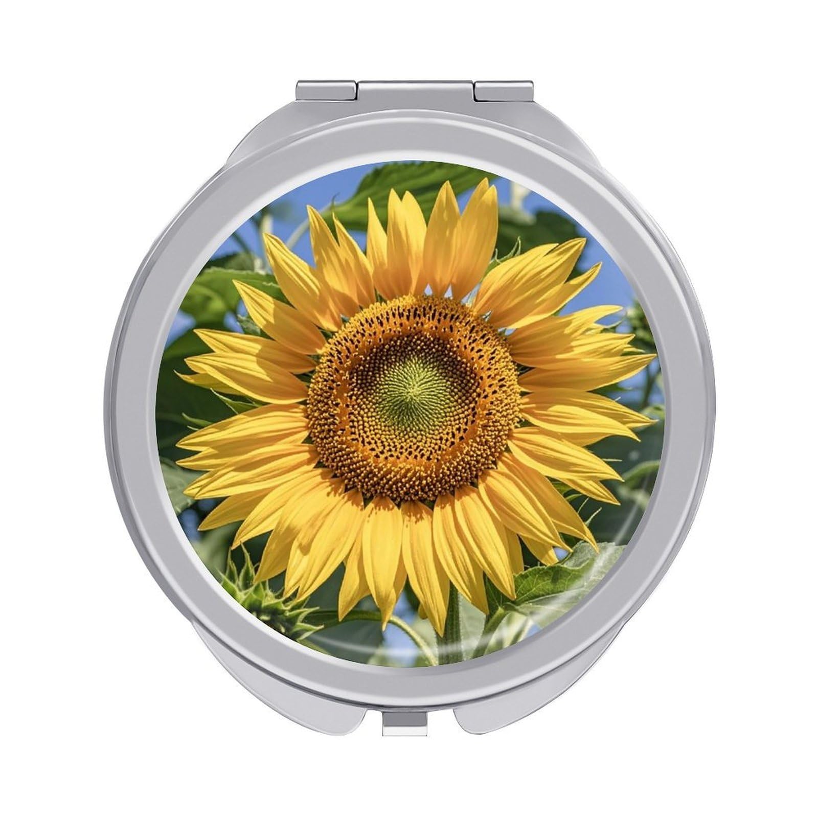 LZQPOEAS Sunflower Travel Makeup Mirror 1X/2X Magnifying 2.4In Double Sided Metal Round Compact Mirrors Portable Mini Mirror for Purse, Pocket Folding Handheld for Women Gift