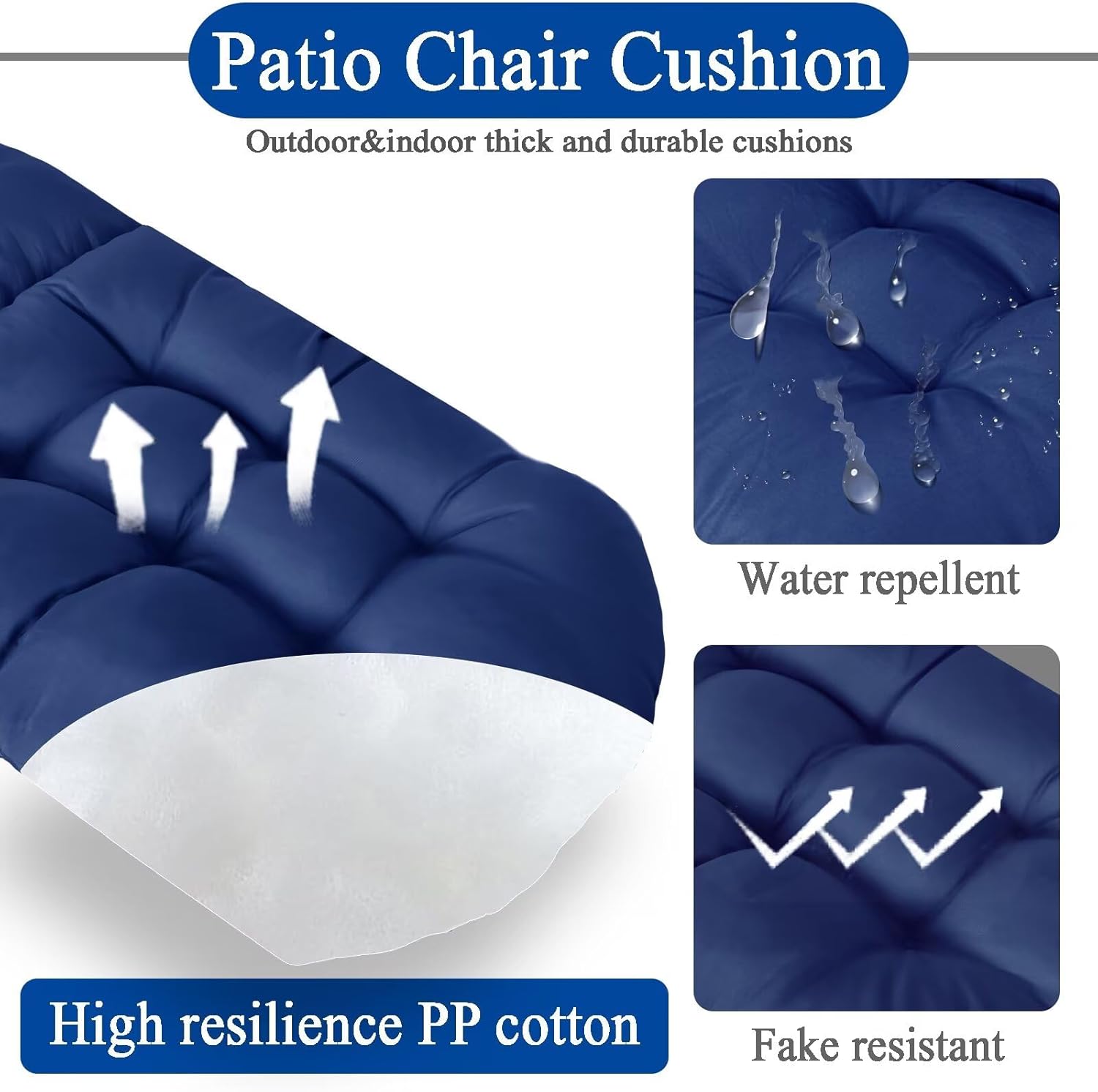 Adirondack Chair Cushion Set of 2 Thick Indoor/Outdoor Rocking Chair Cushion with Elastic PP Cotton Water-Resistant Patio Furniture Cushions High Back Seat Pads for Porch Yard Lawn Chairs 44x19x4
