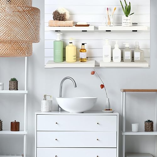 Miniatura 7 de Landical Paquete de 4 estantes de madera de pared de tablones, 16.1 pulgadas de profundidad x 6.7 pulgadas de ancho x 1.1 pulgadas de alto, estantes