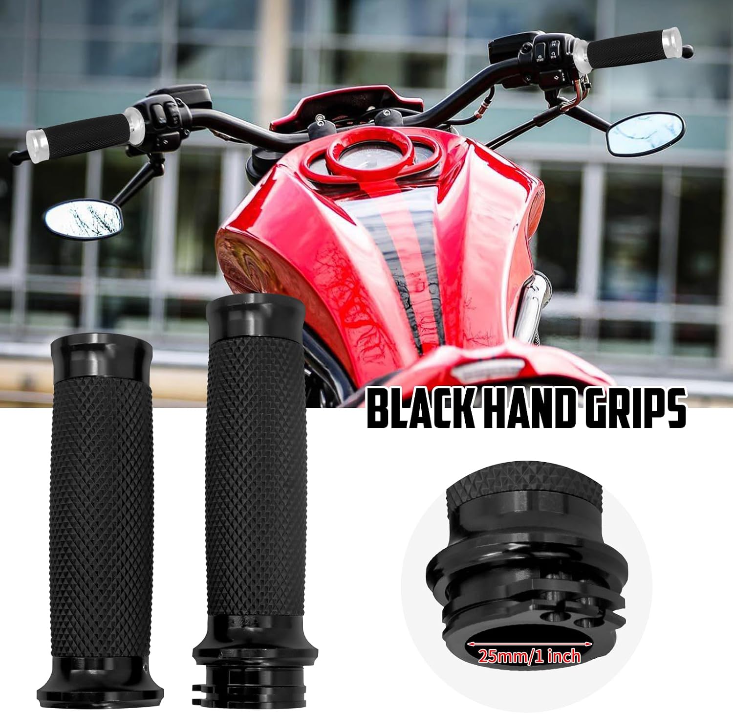 Motorcycle Black Hand Grips 1 Inch Handlebar Grips Universal Fit for Harley Softail Touring Dyna Sportster XL883 1200 XR VRSC