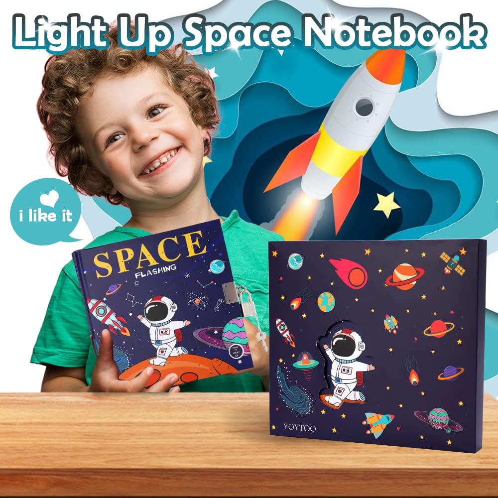 YOYTOO Light Up Space Diary with Lock and Keys for Boys, Outer Space Notebook Journal Set with Multicolor Ballpoint Pen, 192 Pages for Writing Drawing, Birthday Gift for Kids Teens Students : Toys & Games