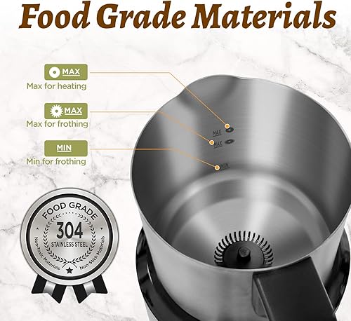 Miniatura 5 de MOOSUM Espumador de leche desmontable, vaporizador de leche eléctrico de acero inoxidable de grado alimenticio de 17 onzas, fácil de limpiar con