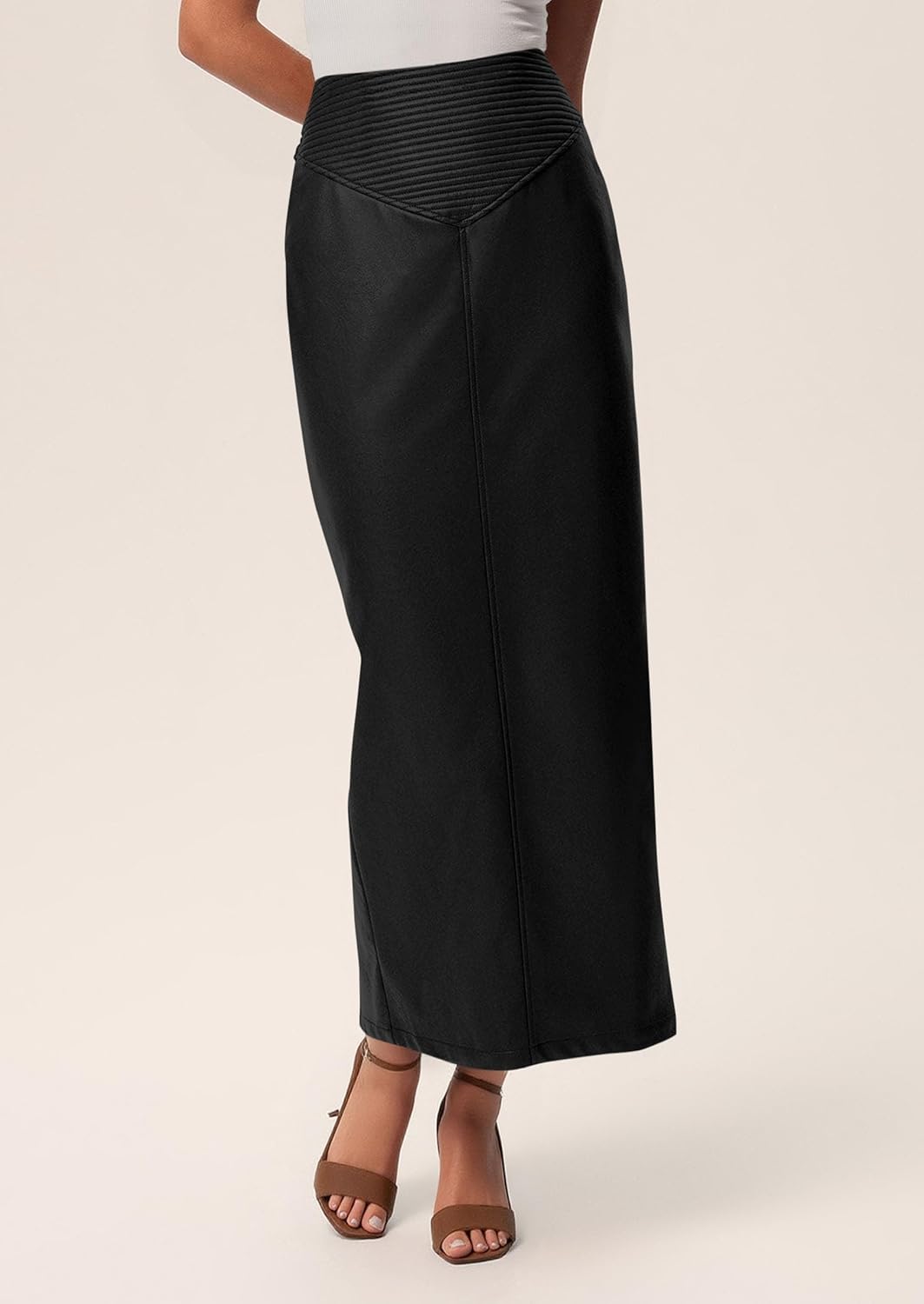 PRETTYGARDEN Long Skirts for Women 2026 Fall Fashion Clothing Faux Leather High Waist Dressy Casual Slit Pencil Maxi Skirt - Image 4