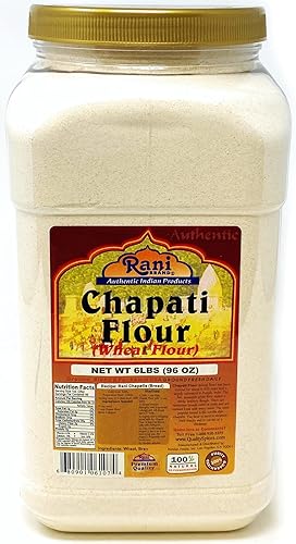 Rani Chapati Harina (100% puro trigo entero), para hacer panes roti e indios de 96 onzas (6 libras), tarro PET de 6.0lbs, totalmente natural,