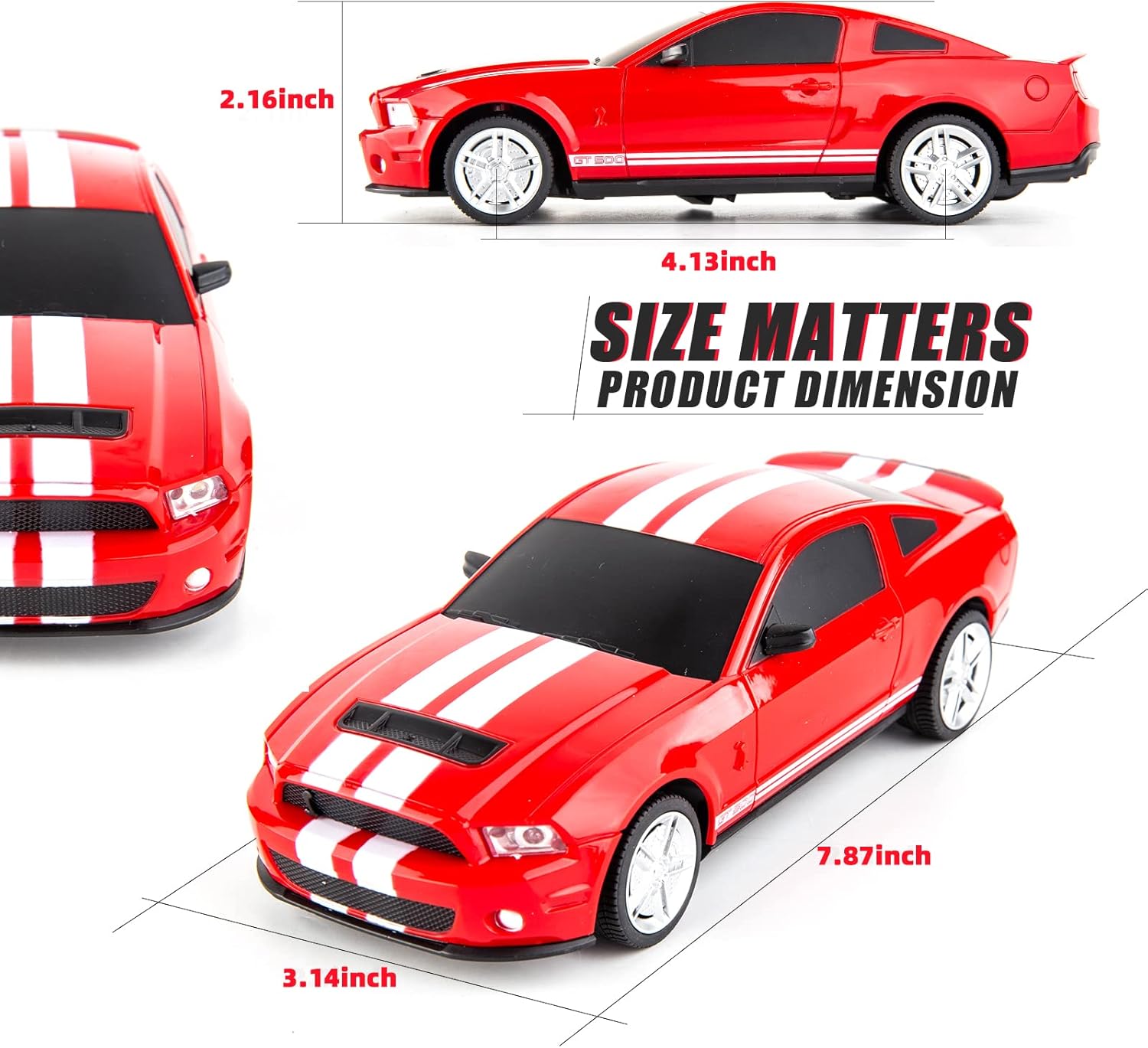 BDTCTK Remote Control 1/24 Ford Mustang Shelby GT500 RC Model Car, Toys for 6+ Kids and Adults Red