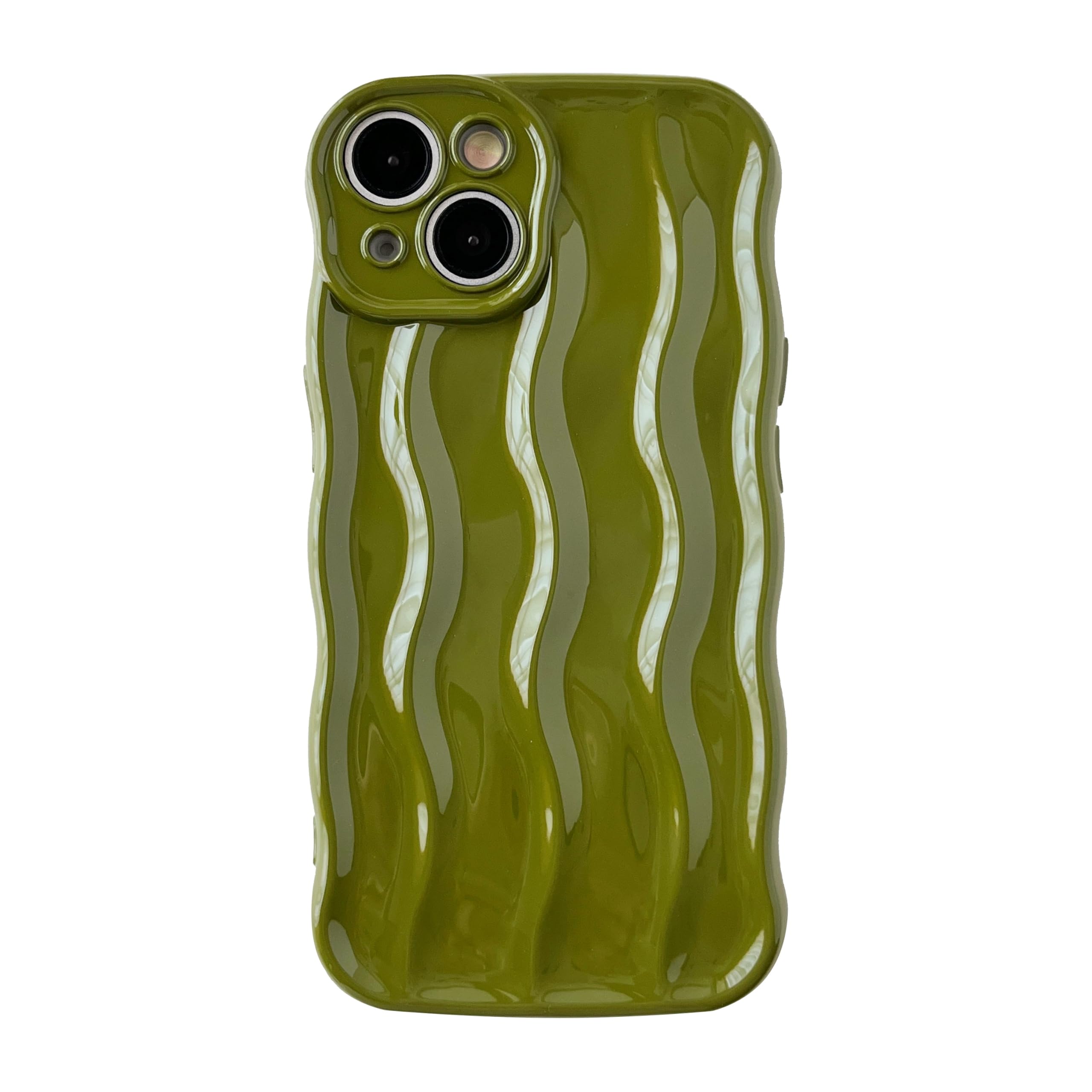 Caseative iPhone 15 Case, Water Ripple Pattern Curly Wave Frame Soft Case, Green, Compatible with iPhone 15, Supports Wireless Charging