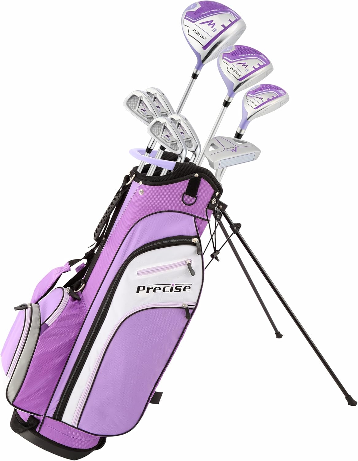 Precise M3 Ladies Complete Right Handed Golf Club Set | Complete Regular & Petite Womens Golf Clubs Set | with 3 HC's, Lightweight Shafts & Spacious Stand Bag w/Storage Pockets & Dual Carrying Straps