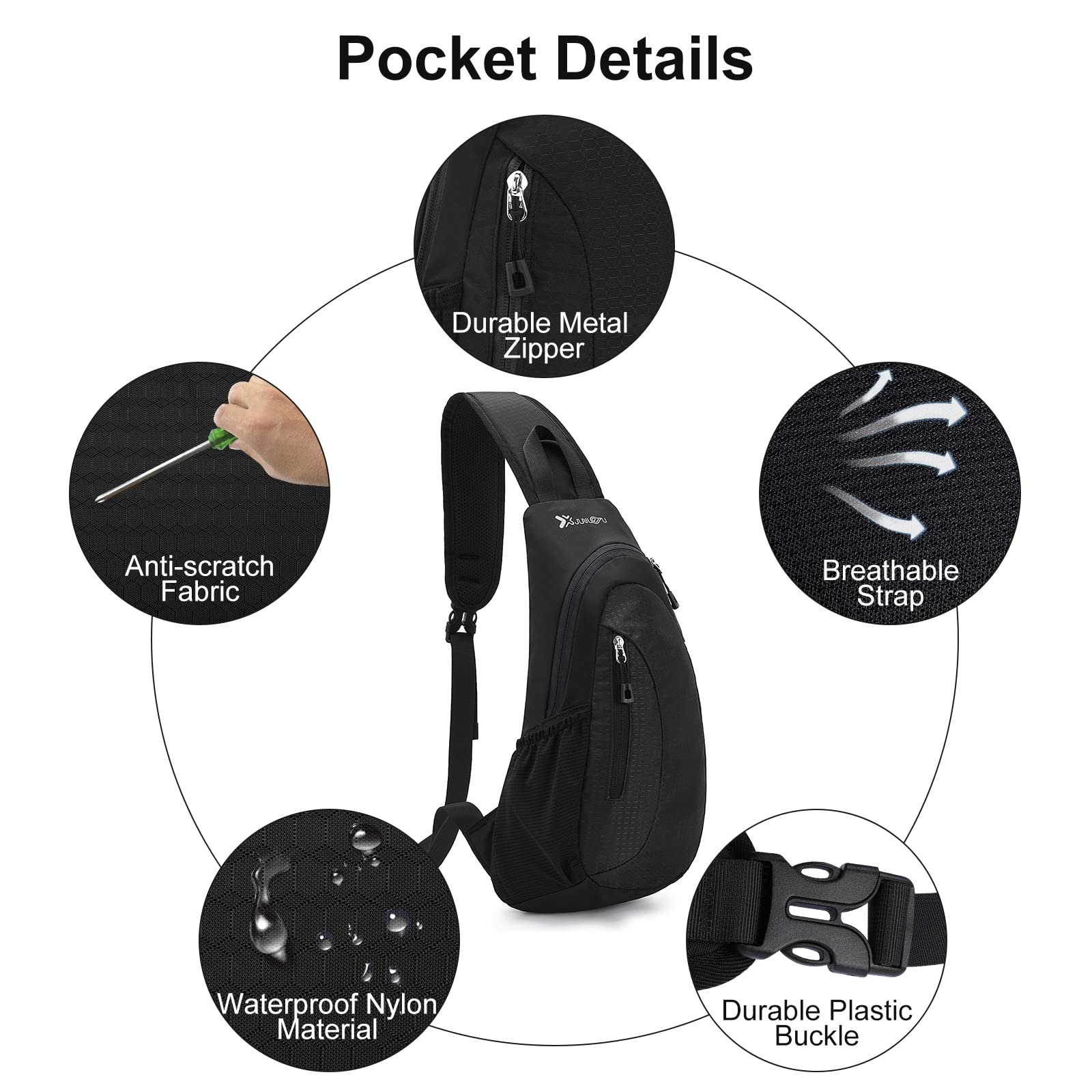 Sciphylia Zaino Monospalla Uomo Impermeabile Borsa Monospalla Antifurto Cinturino Singolo Borsello Tracolla Leggero Grande Capacità Borsa a Spalla Donne per Sport Camminare Viaggiando Lavoro, Nero