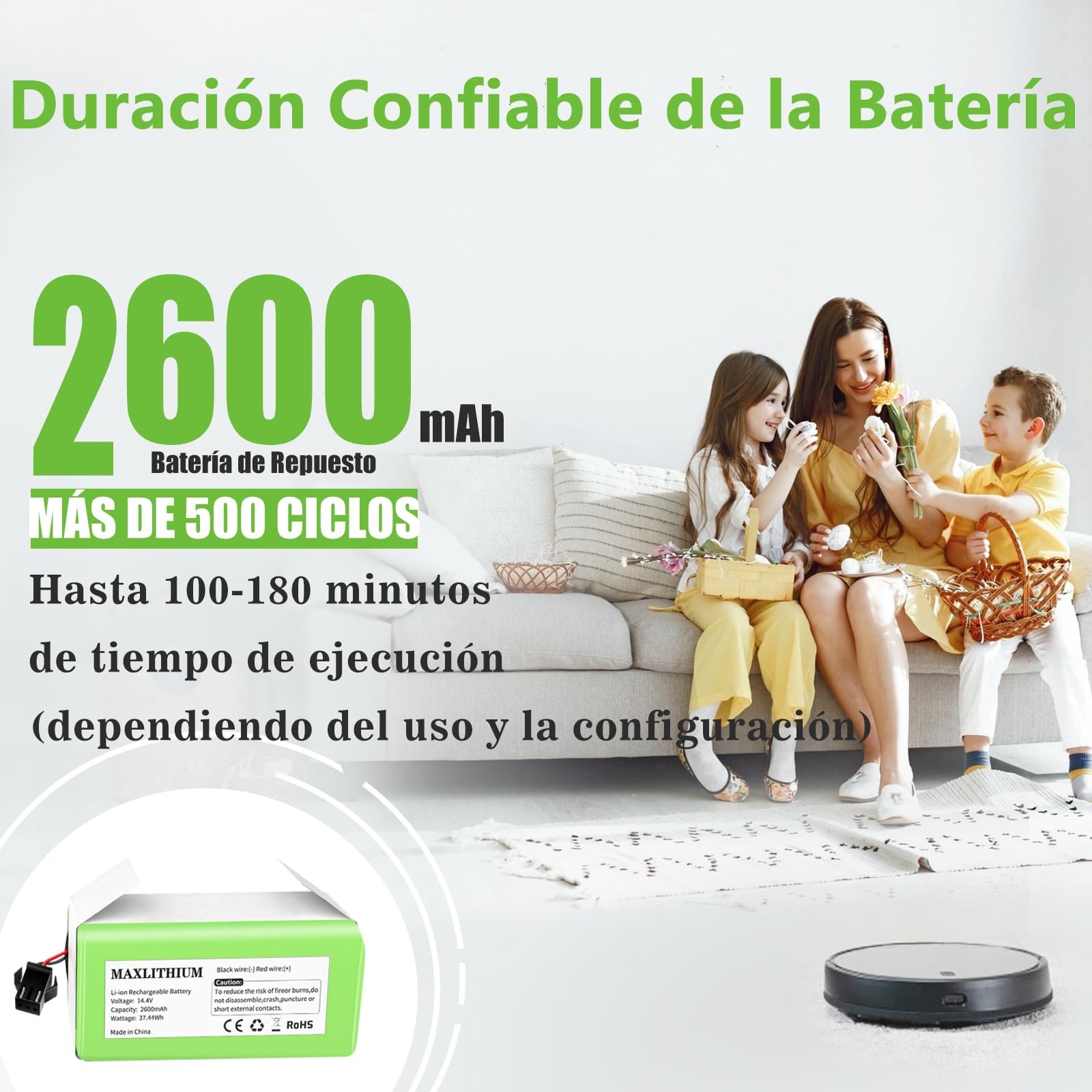 Batería de Repuesto Compatible Conga Excellence 1090 990 999 950 1790 1990, Ikohs Netbot S14 S15, Eufy RoboVac 11 11S 30 35C, Ecovacs Deebot N79 N79S DN622 14.4V 2600mAh