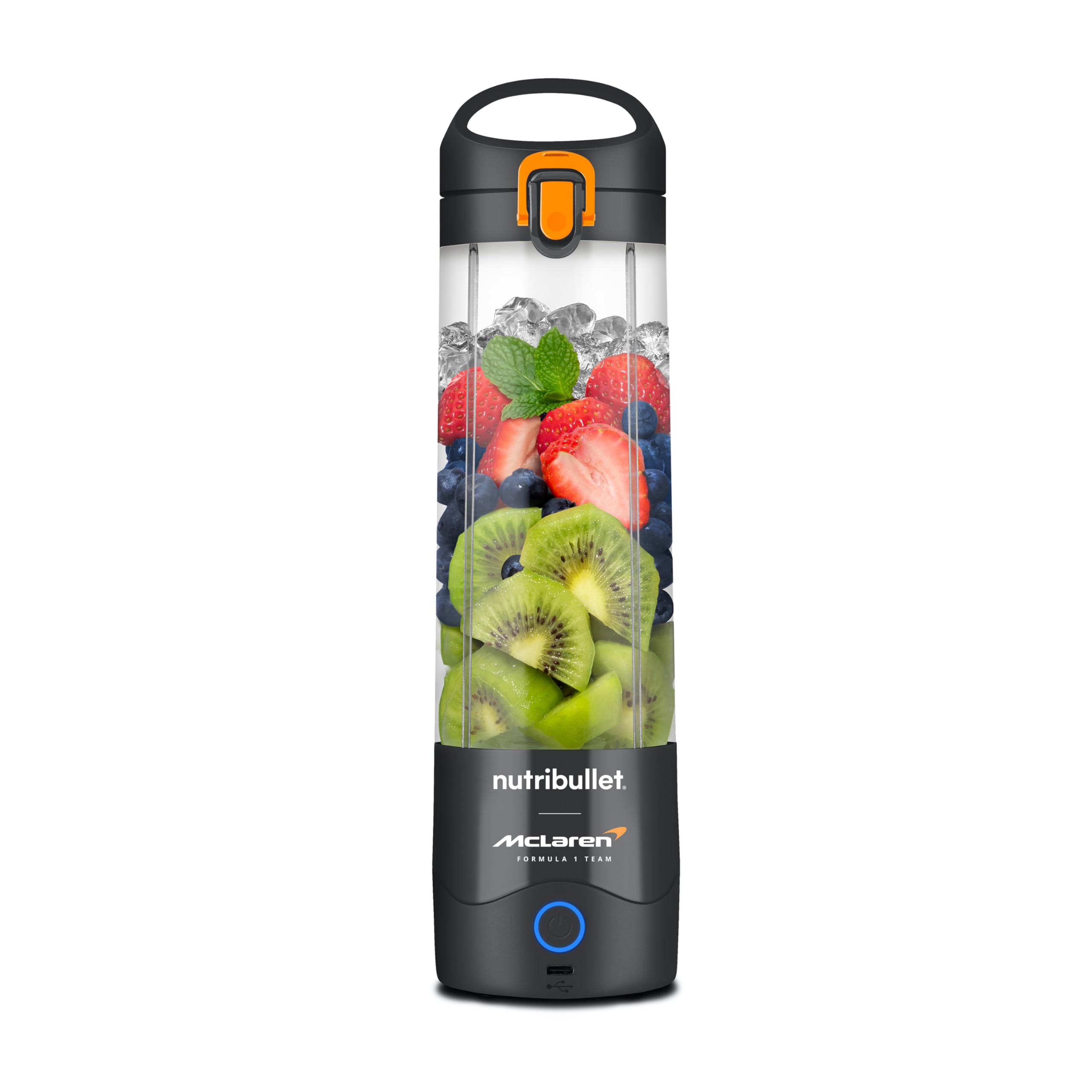 nutribulllet Portable x McLaren F1 Team - Batidora Portátil, Smoothie Maker Inalámbrico con Batería, Vaso de Tritan de 475 ml, USB-C, Tapa To-Go, Compacta y Ligera, Gris (NBP003GO-MC)