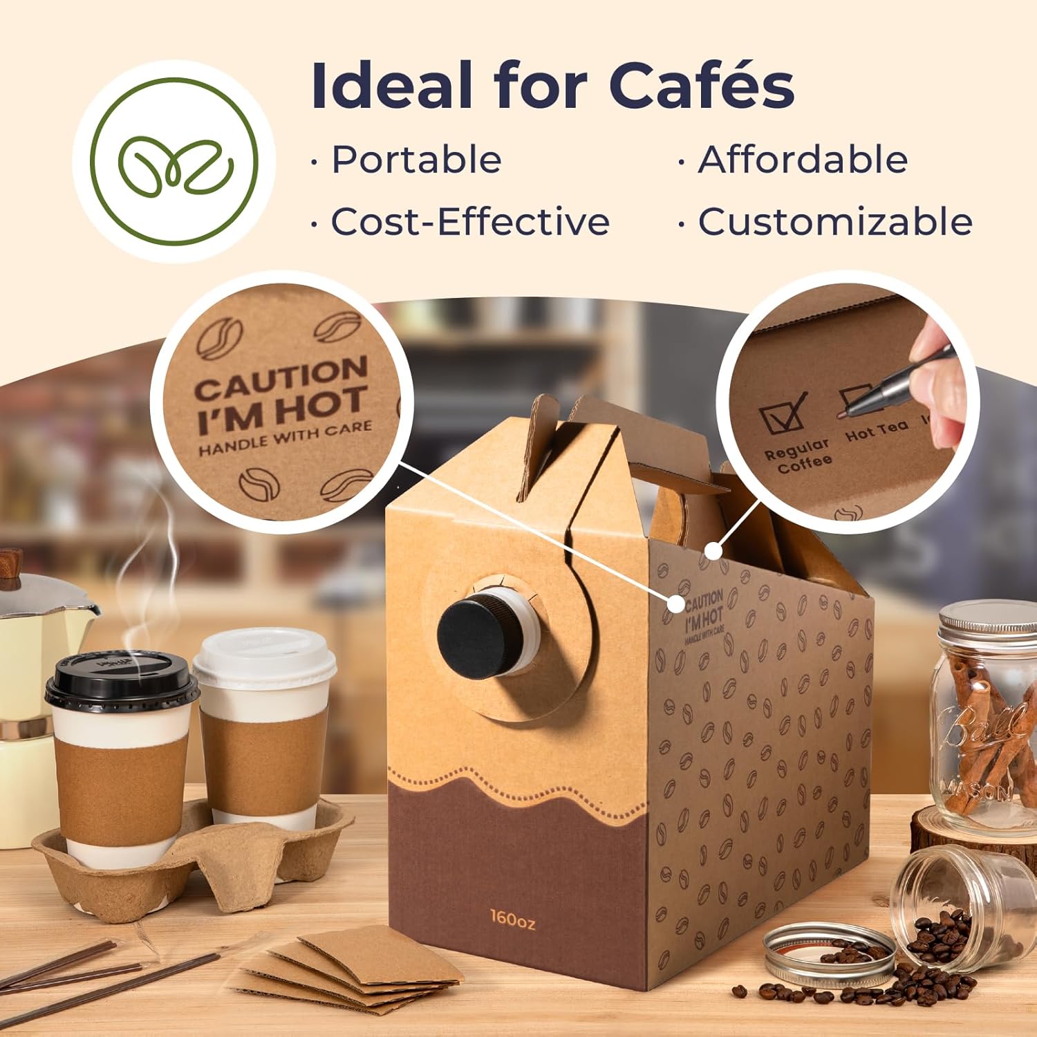 Fit Meal Prep 25 Pack 160 oz Disposable Coffee Dispensers with Handle, Insulated to Go Storage Containers, Portable Coffee Box Cold Hot Drink Dispenser Bulk for Party, Catering, Office, Take Out