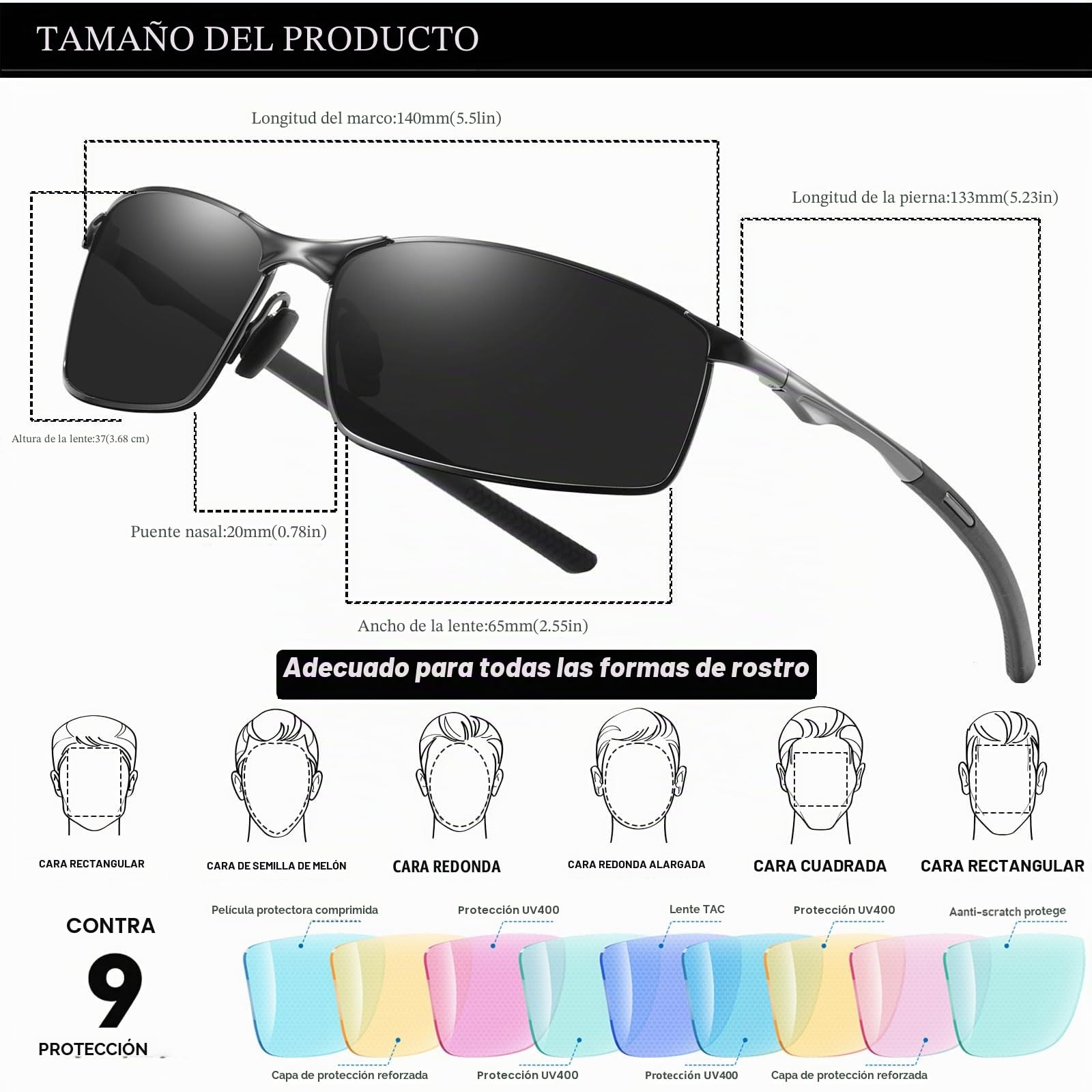 LEDING&BEST Gafas de Sol para Hombre y Mujer Polarizadas Lentes con Super Ligero Marco de Metal 100% Protección UV/Adecuadas para Conducir Viajar Uso Diario Cat 3 CE