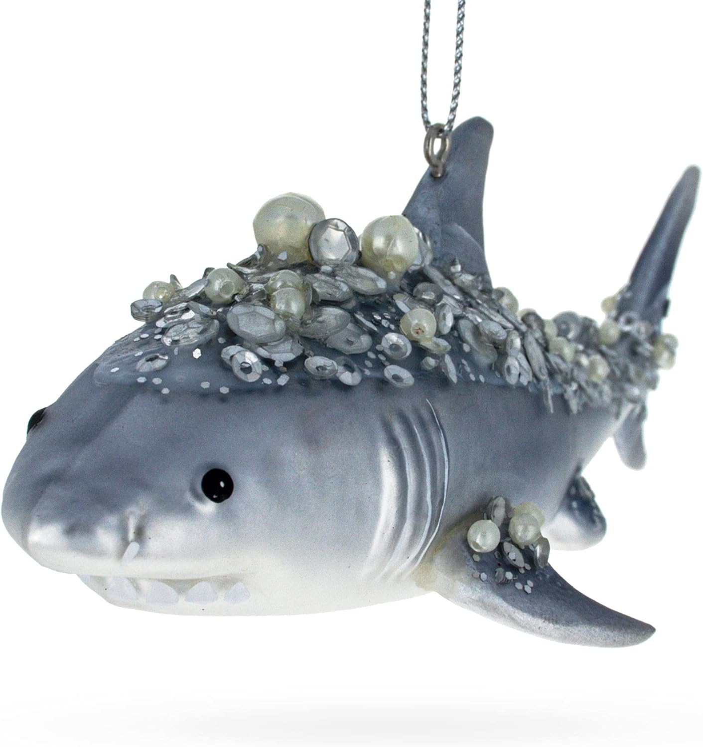 Stunning Beaded Shark Blown Glass Christmas Ornament - Image 2