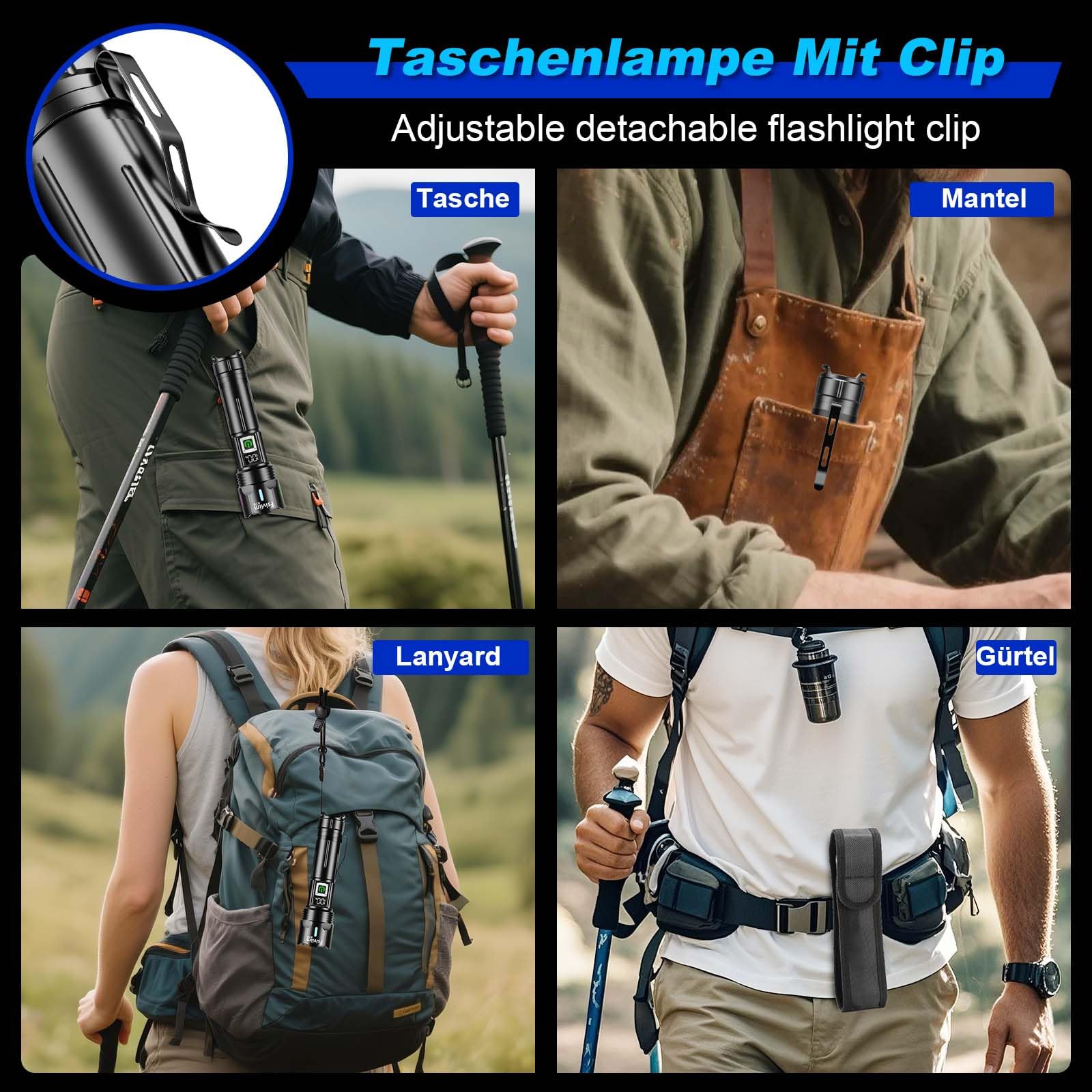 Fsiviim Torcia LED Potente Professionale, 1,000,000 Lumen Torcia Led Ricaricabile Potente, Torcia Ricaricabile USB, zoomabile, 5 modalità， Per Campeggio Trekking Emergenza