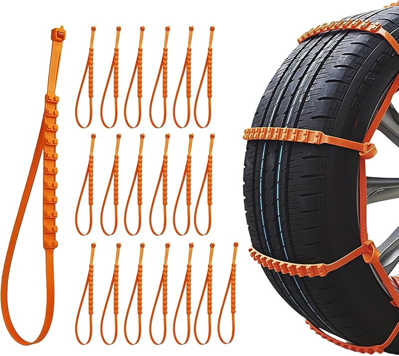 20PCS Anti-Slip Snow Tire Chains, Reusable Zip Tie Snow Chains for Car Tires, Easy Installation, Suitable for Driving in Rainy, Snowy, Muddy Road
