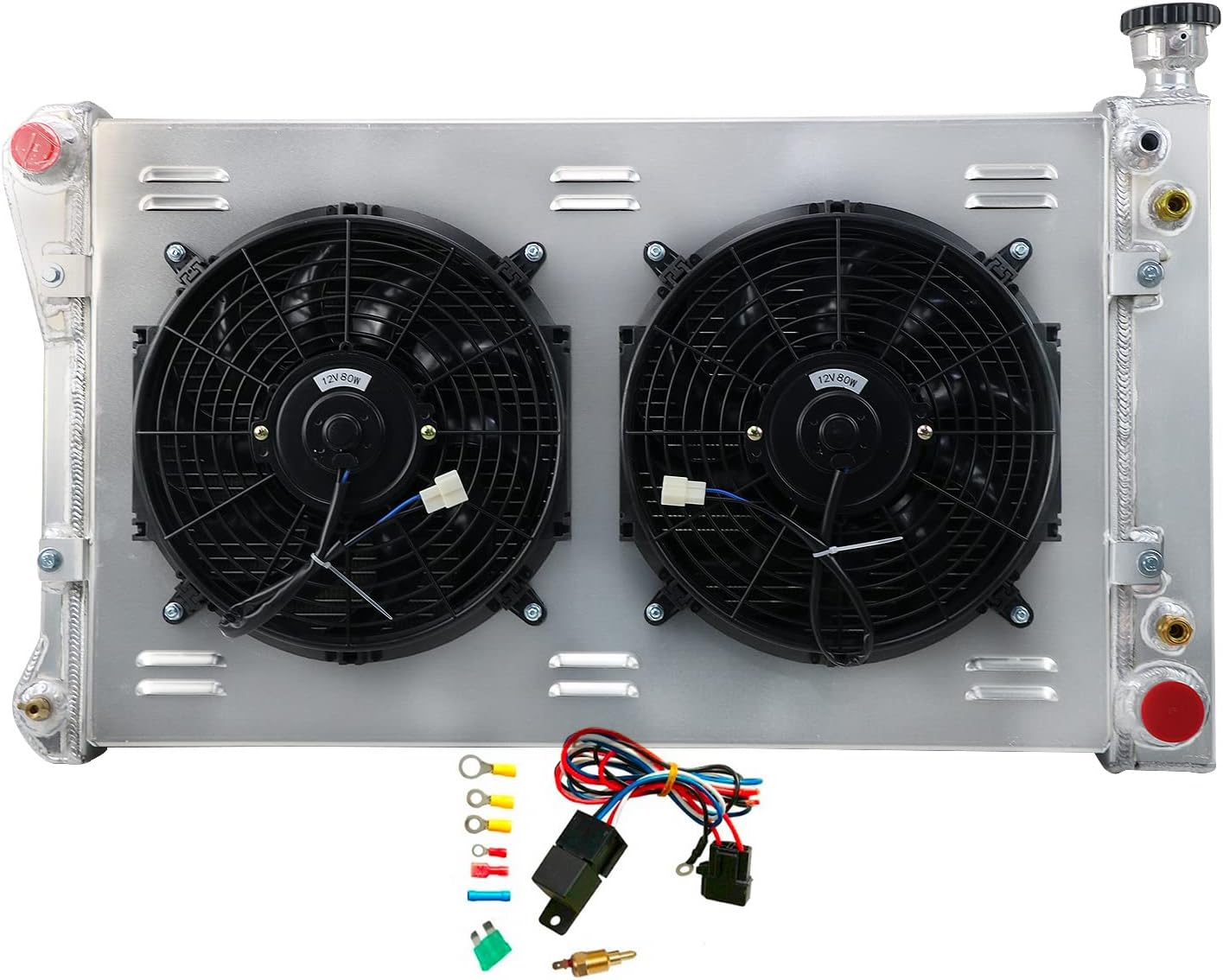 ALLOYWORKS 3 Row Radiator + Shroud Fan + Relay For 1988-1997 Chevy GMC C1500 C2500 K1500 K2500 Pickup 5.0L 5.7L