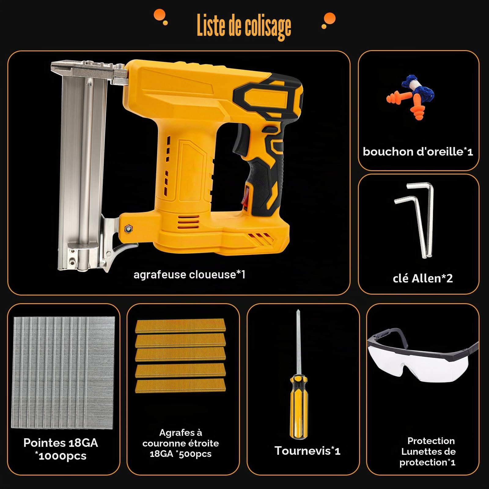 Cloueuse sans fil pour Dewalt 20 V batterie, 18GA Pistolet à clouer sans fil agrafeuse électrique cloueuse 2 en 1 avec 1000 clous et 500 agrafes pour bricolage et travaux du bois
