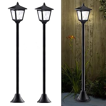 40 Inches Mini Solar Lamp Post Lights Outdoor, Solar Powered Vintage Street Lights for Lawn, Pathway, Driveway, Front/ Back Door, Pack of 2