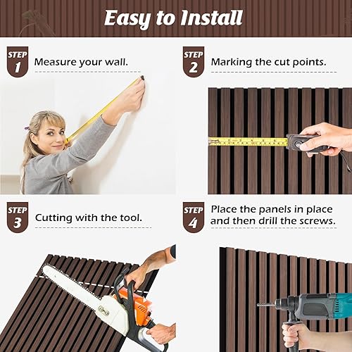 Miniatura 6 de Paneles de pared de listones de madera, paquete de 2 paneles acústicos de 46.46 x 23.82 pulgadas, panel de pared acanalado 3D que absorbe el sonido