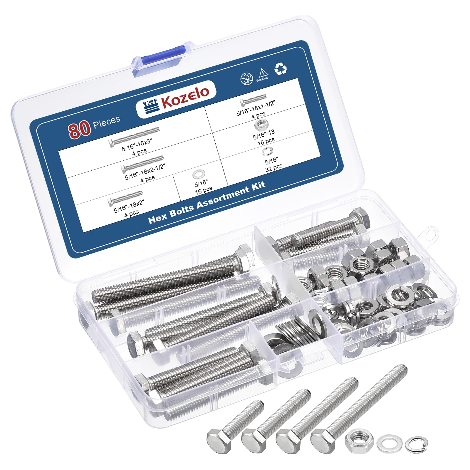 Kozelo 80 Pcs Bolts and Nuts Washers Kit