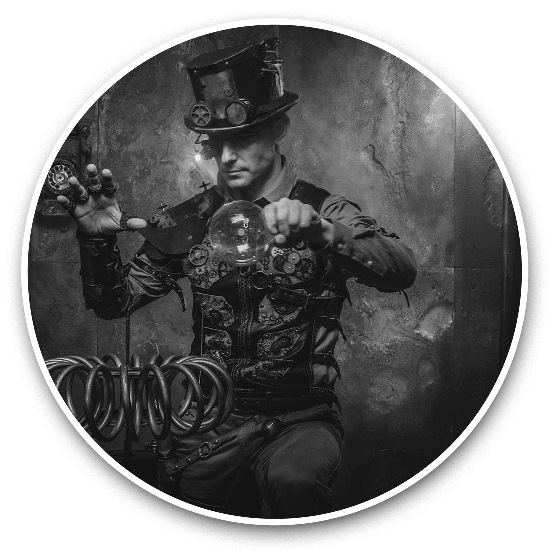 Destination Vinyl Ltd Bw Steampunk Magician Magic 41987 Vinyl Stickers (Set Of 2) 15Cm (Bw) - Steampunk Magician Magic Laptop Tablet Luggage Scrapbook #41987