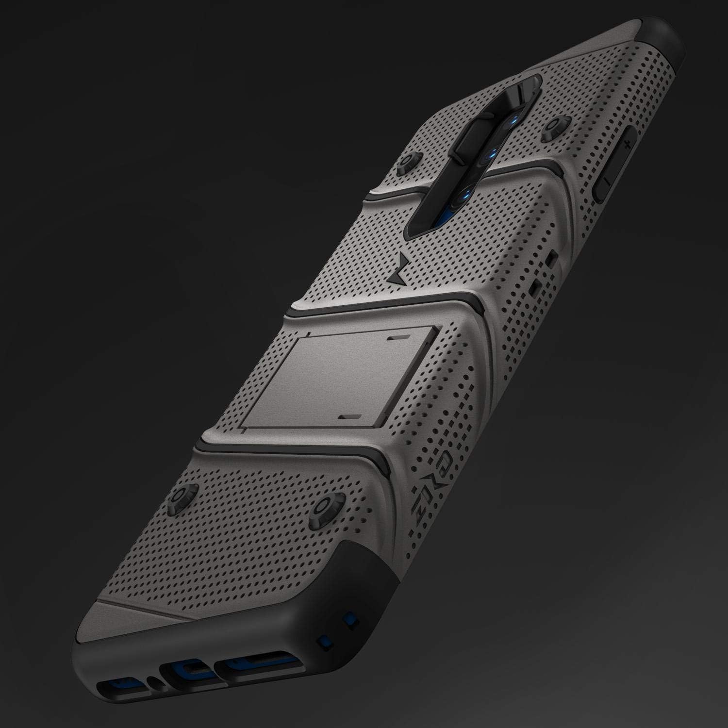 ZIZO Bolt Series OnePlus 7 Pro Case | Military-Grade Drop Protection w/ Kickstand Bundle Includes Belt Clip Holster + Lanyard Metal Gray Black