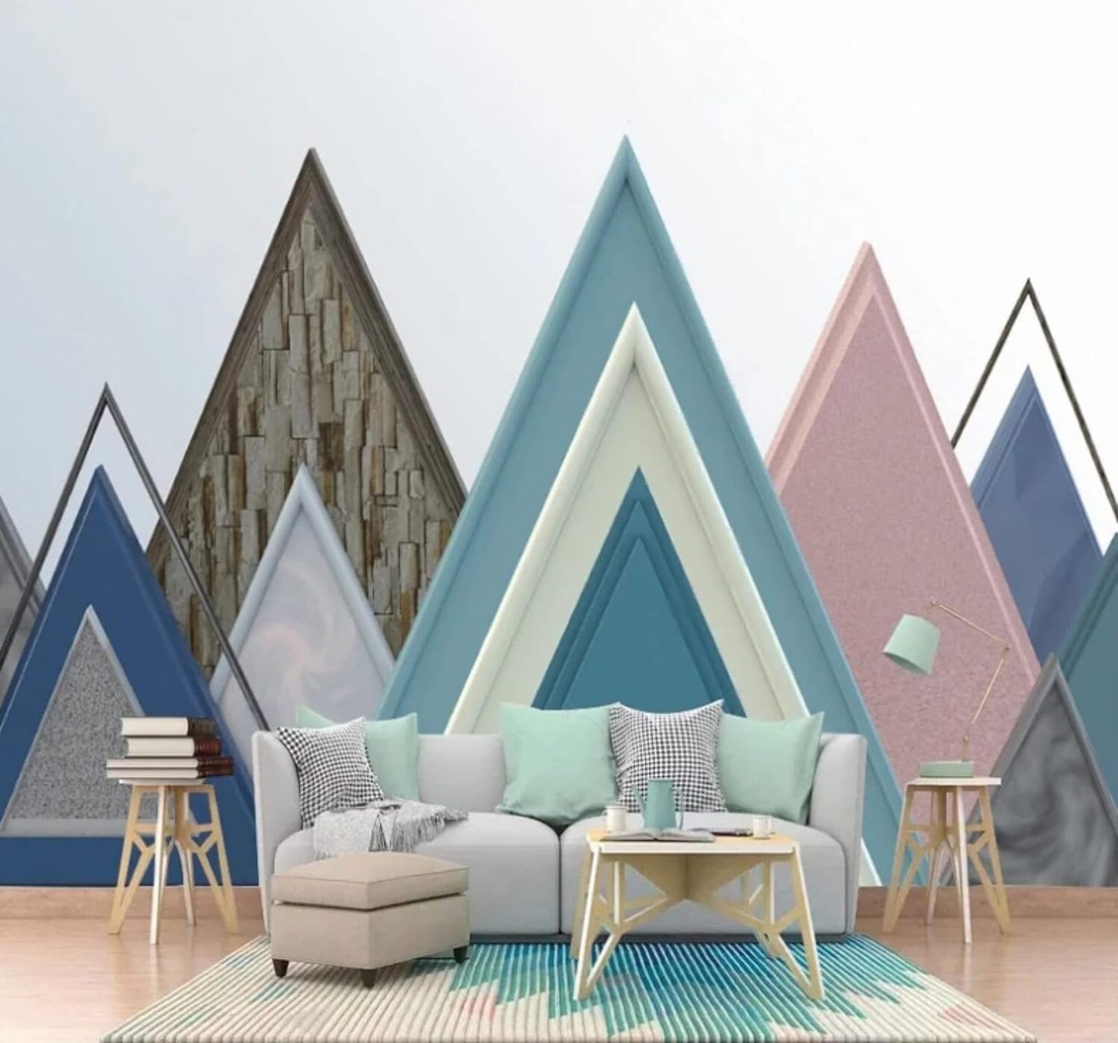 Abstract Geometric Three Dimensional Colourful Triangles 3D Wallpaper Easy Install Feature Office Living Room Sofa Bedroom TV Background Wall Decoration-250cm×170cm