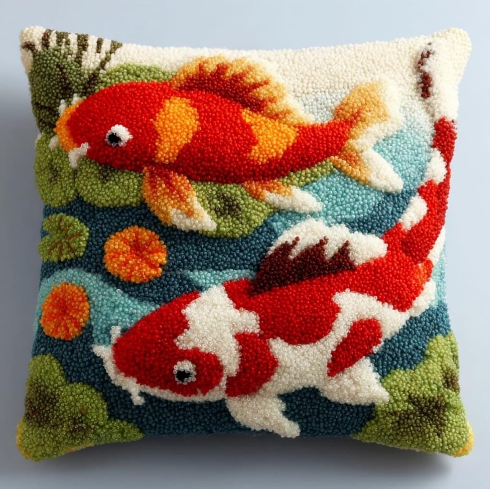 WallustrioaW Latch Hook Kits Pillow,Koi Fish