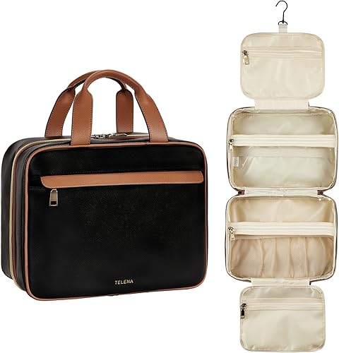 Telena Neceser de viaje para mujer, neceser de viaje con gancho para colgar, bolsa de cosméticos, accesorios de viaje, negro con café disponible en Yaxa Guatemala