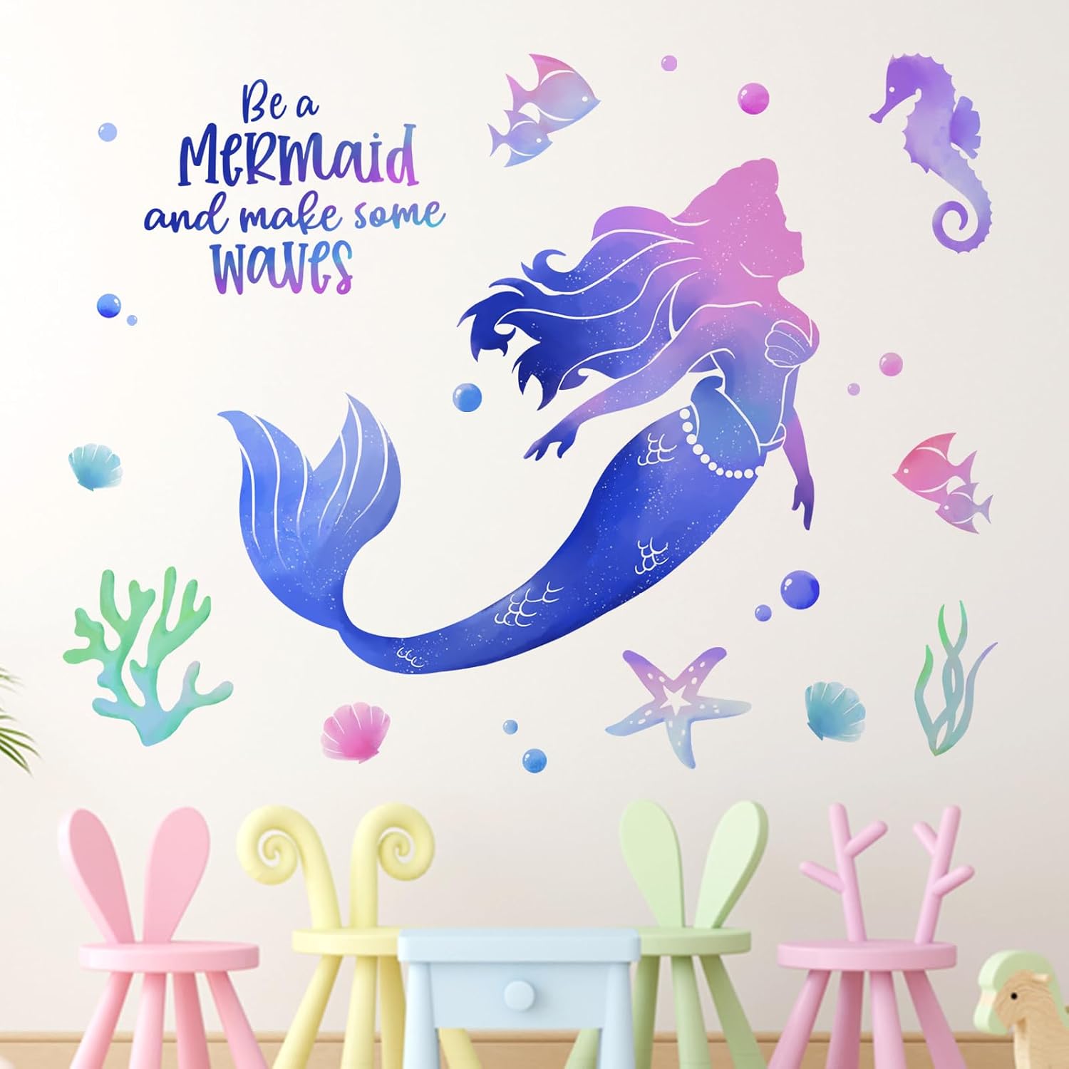 Yovkky Be a Mermaid Gradient Wall Decals Stickers, Under The Sea Ocean image 4