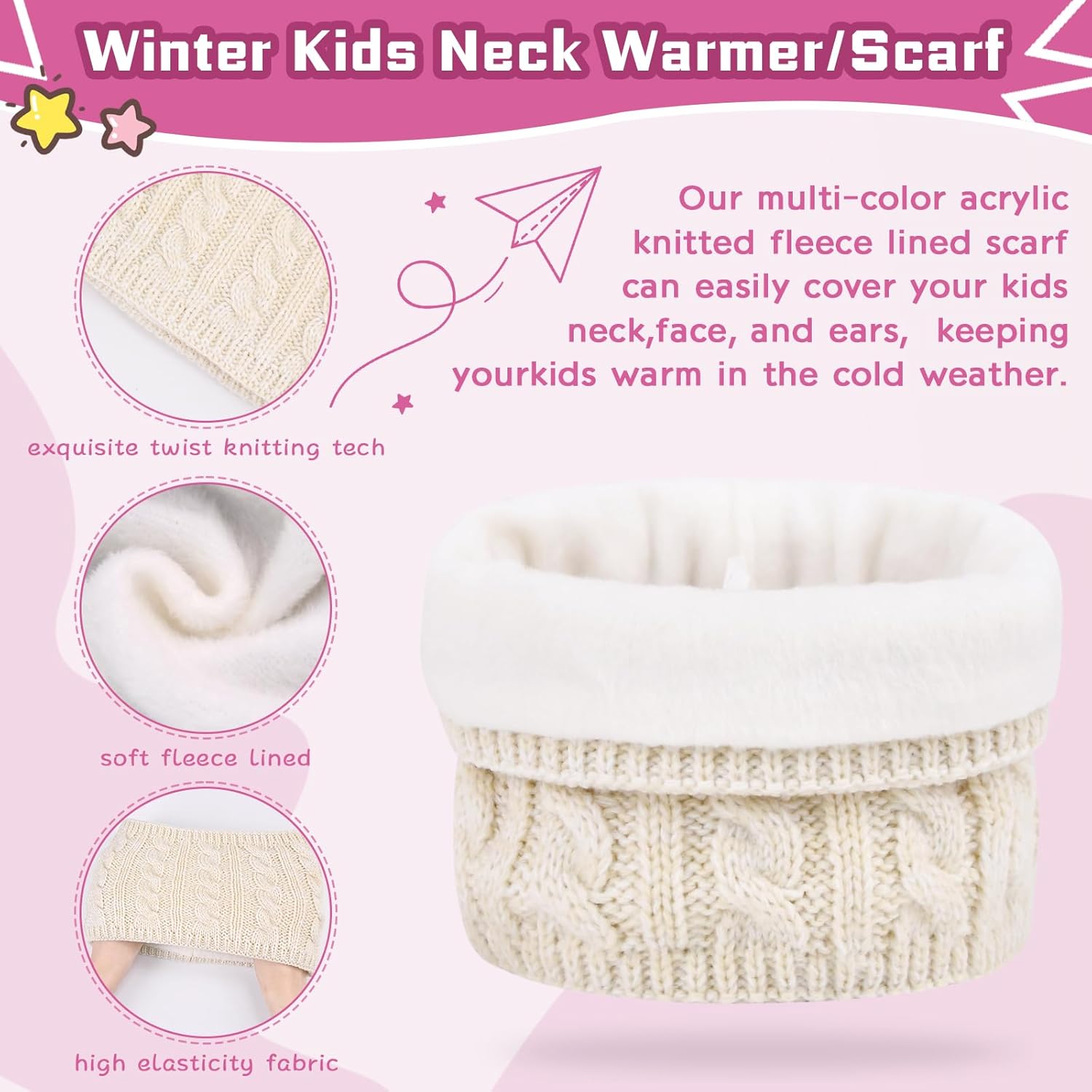 ZOORON Kids Winter Hat Gloves Scarf Set, Girls Boys Hats Beanie with Pom Children Knit Neck Warmer Mittens Fleece Lined Set - Image 3