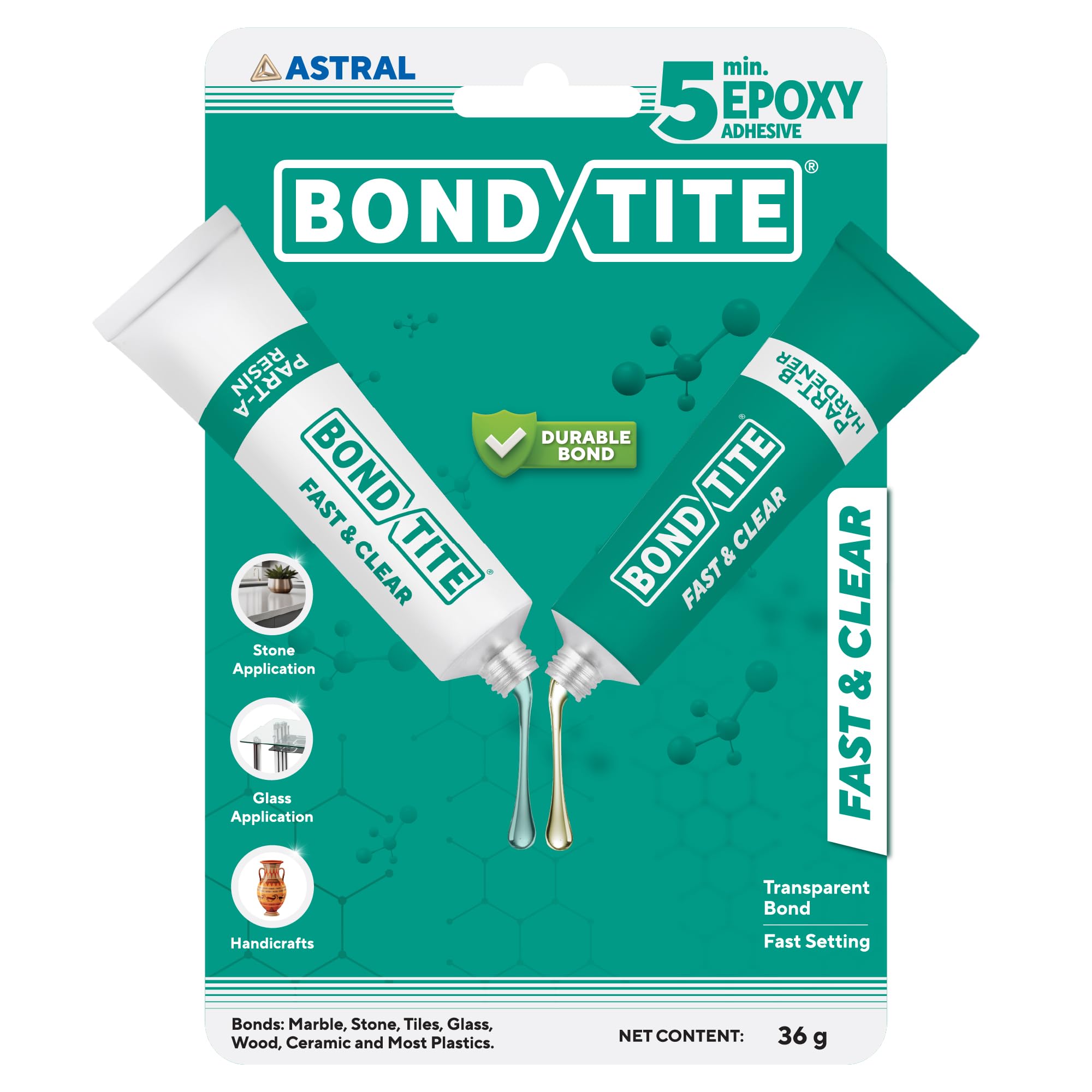 Bondtite Fast & Clear Tube | 5-Min Quick Setting | Transparent, Odourless, High-Strength Two-Component Adhesive for Glass, Marble, Tiles, Wood & DIY Repairs, 36g-image-11