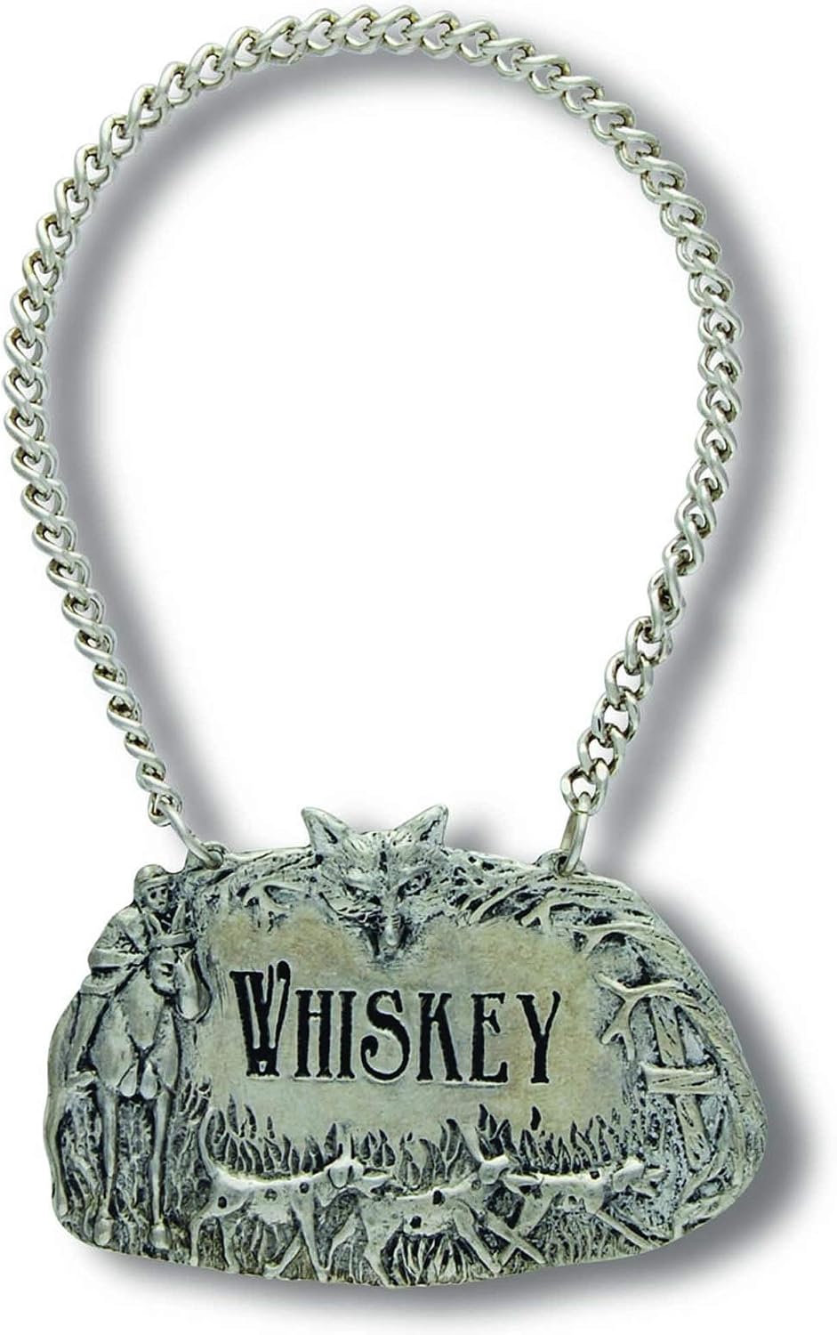 Vagabond House Pewter Hunting Scene WHISKEY Decanter Tag/Liquor Bottle Label - Handcrafted Quality Detail Engraved 2.5 inch Wide