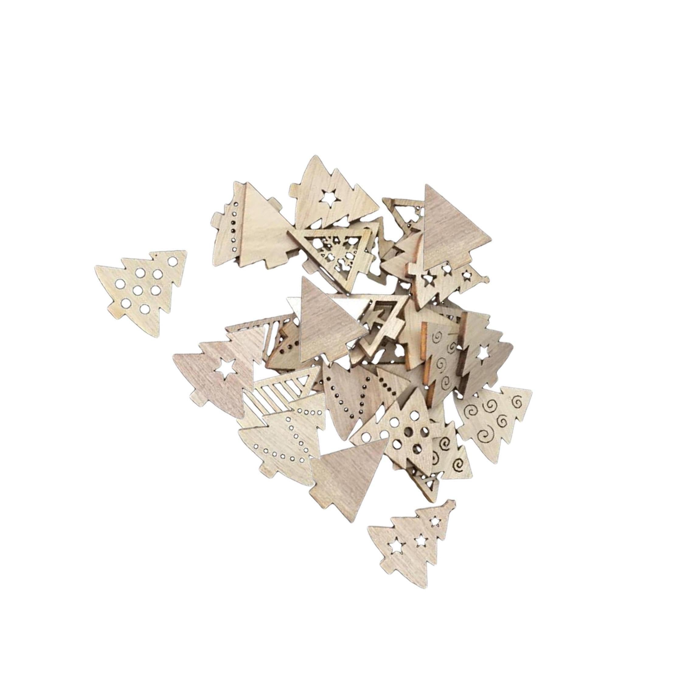 PIXZCSA Cute Christmas Elements Including Bells Wood Craft Embellishments Natural Wood Color Unfinished Wooden Pieces for DIY Projects Scrapbooking Craft