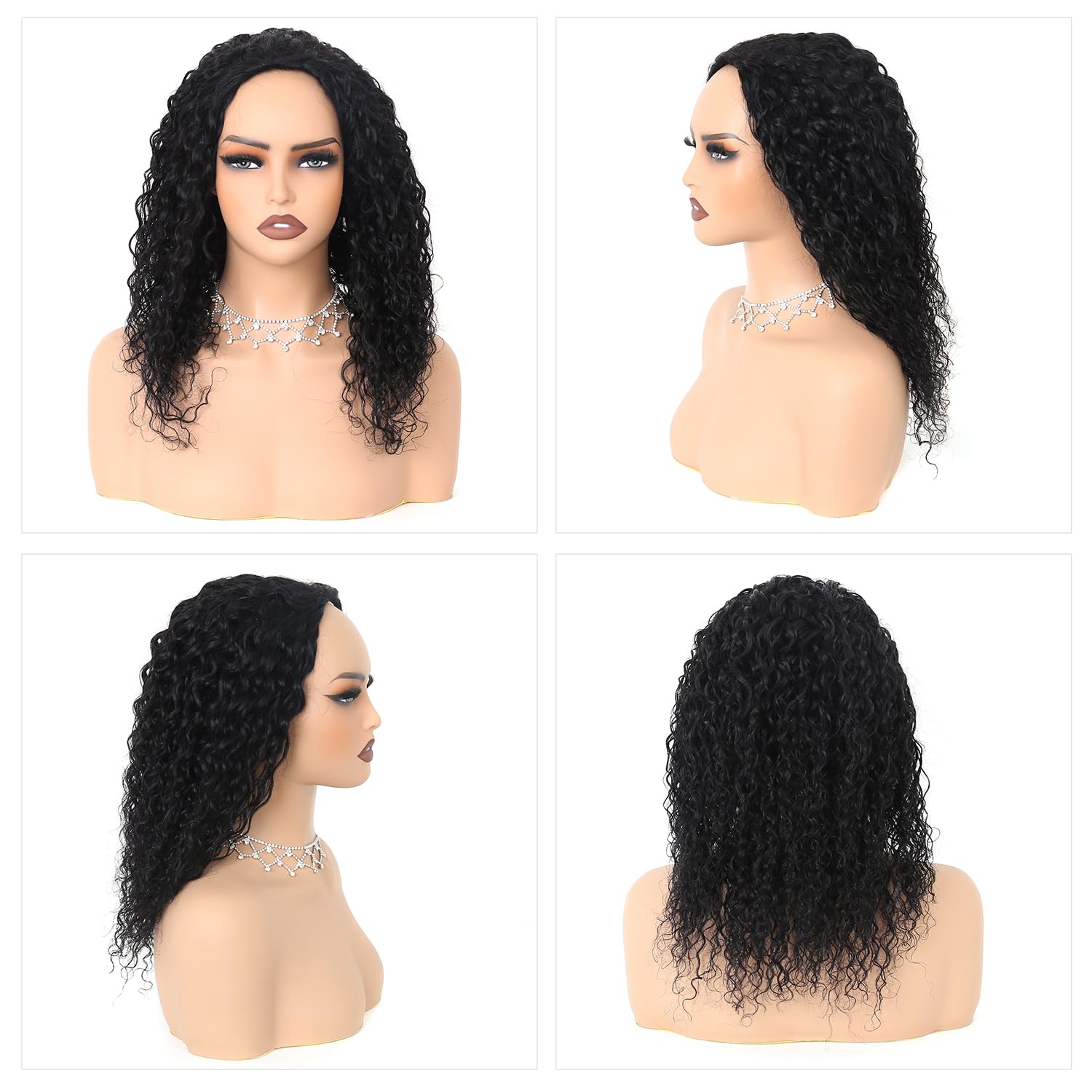 Perruque Cheveux Naturels Humains Half Wig Emi-Perruque Cheveux Sans Colle Sans Mèches à Laisser Boucles Afro Kinky Bouclée Cordon De Serrage Bandeau Pour Femmes 16 inch