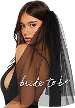 Bride To Be Veil Black Embroidered Veil 2 Tiers Bachelorette Veils Bridal Short Tulle Hair Accessories Engagement Favors Bridesmaid Gifts Bridal Shower Hen Do Night
