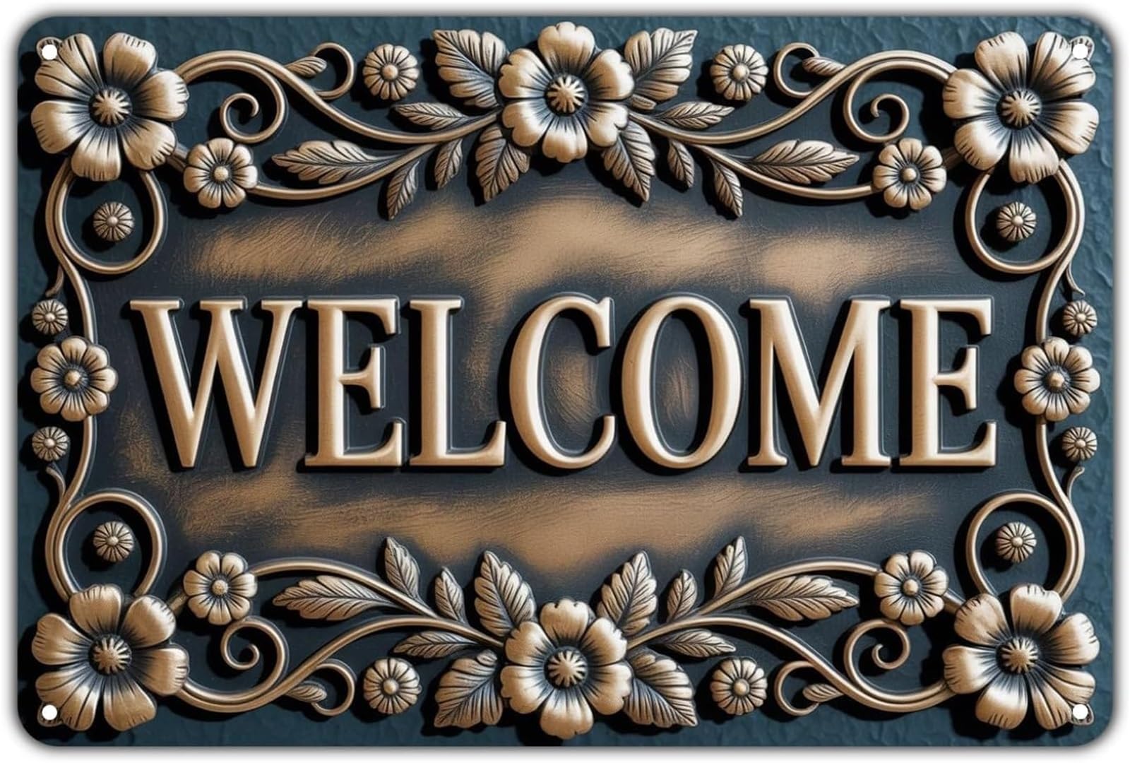 IDGTTLDF Welcome Rustic Floral Metal Sign For Farmhouse Cottage Cabin Laundry Room Mudroom Wall Hanging 8 X 12 in