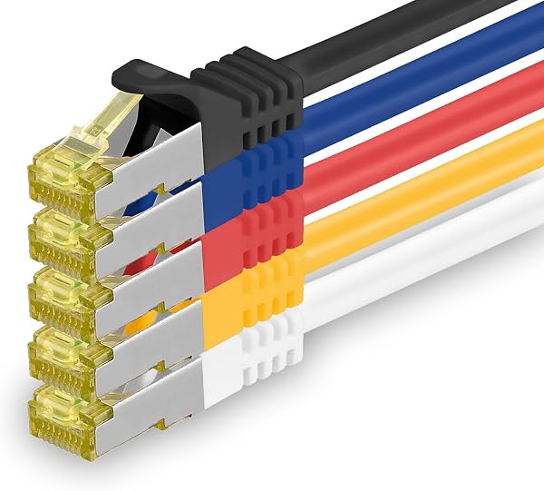 1aTTack.de Câble Réseau Cat7 Cat 7 10 GB/s SFTP - 5x 1,5m - RJ45 Ethernet LAN DSL Routeur Modem - 5 couleurs 03 - 1
