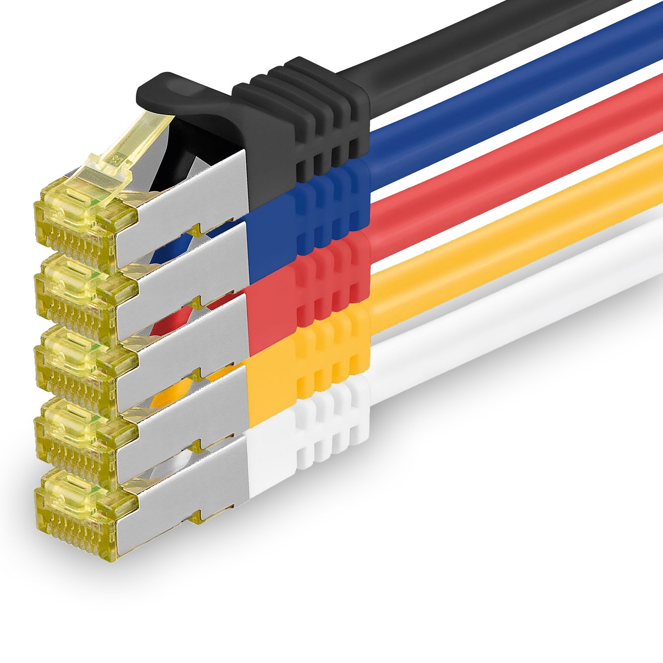 1aTTack.de Cat.7 Patch Cable Set S/FTP (PiMF) Ethernet LAN Network Cables 10 Gigabit/s High Speed 600 MHz with Locking Protection Halogen-Free (LSZH) 5 Couleurs 03-5 Pieces 0 5m
