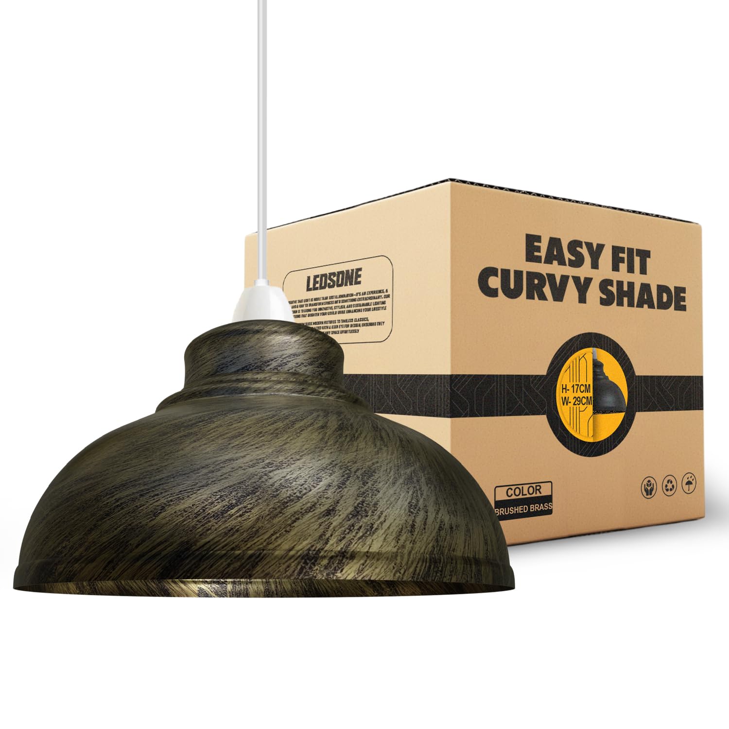 LEDSONE Retro Brushed Brass Metal Ceiling Lampshade 29cm Easy Fit Modern Hanging Pendant Lightshade for Bedroom Dining Room Hallway Office Industrial Kitchen Restaurant Bar