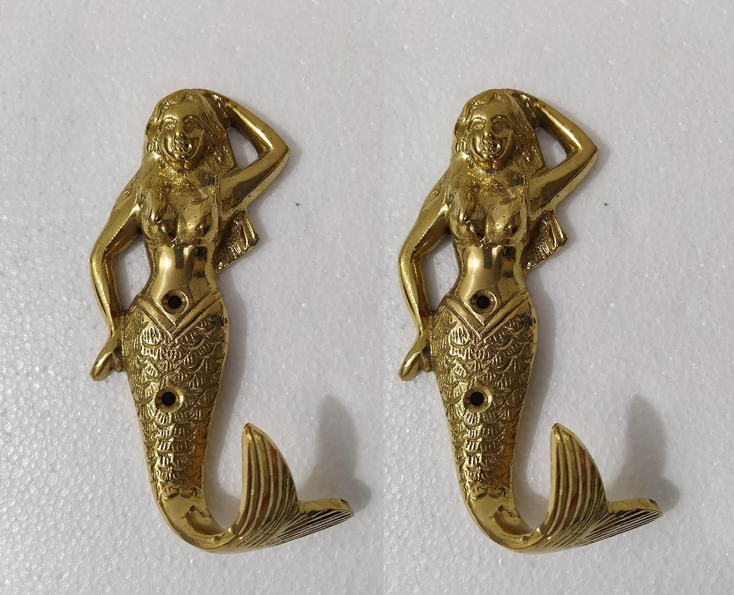 Brass Mermaid Wall Mount Hooks Set of 2 Pieces Sculpture Unique Item for Home | Office | Restaurant Decorations Item Statue Coat Hook