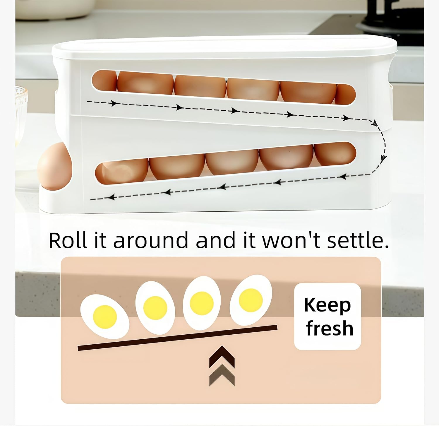 Double Layer Egg Holder for Fridge, Automatic Rolling Egg Dispenser for Refrigerator, Egg Organizer & Egg Rack, Stackable PP Egg Tray, Egg Container Holds 15-20 Eggs