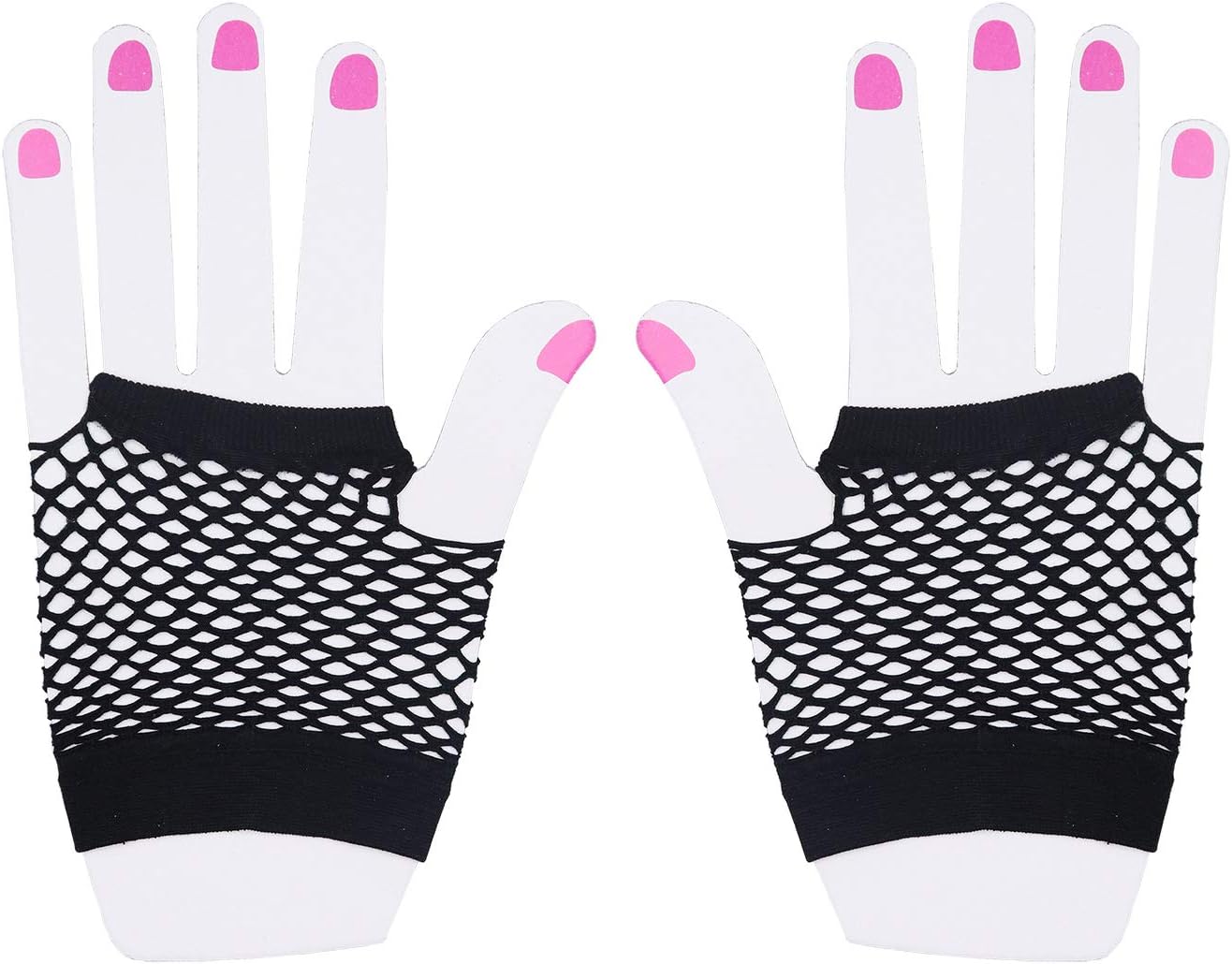 sowaka 2 Pairs Fingerless Fishnet Gloves Women Black 80s Retro Vintage Nylon Stretchy Mesh Gloves for Kids Girls Dance Disco Costume Parties Supplies Accessories