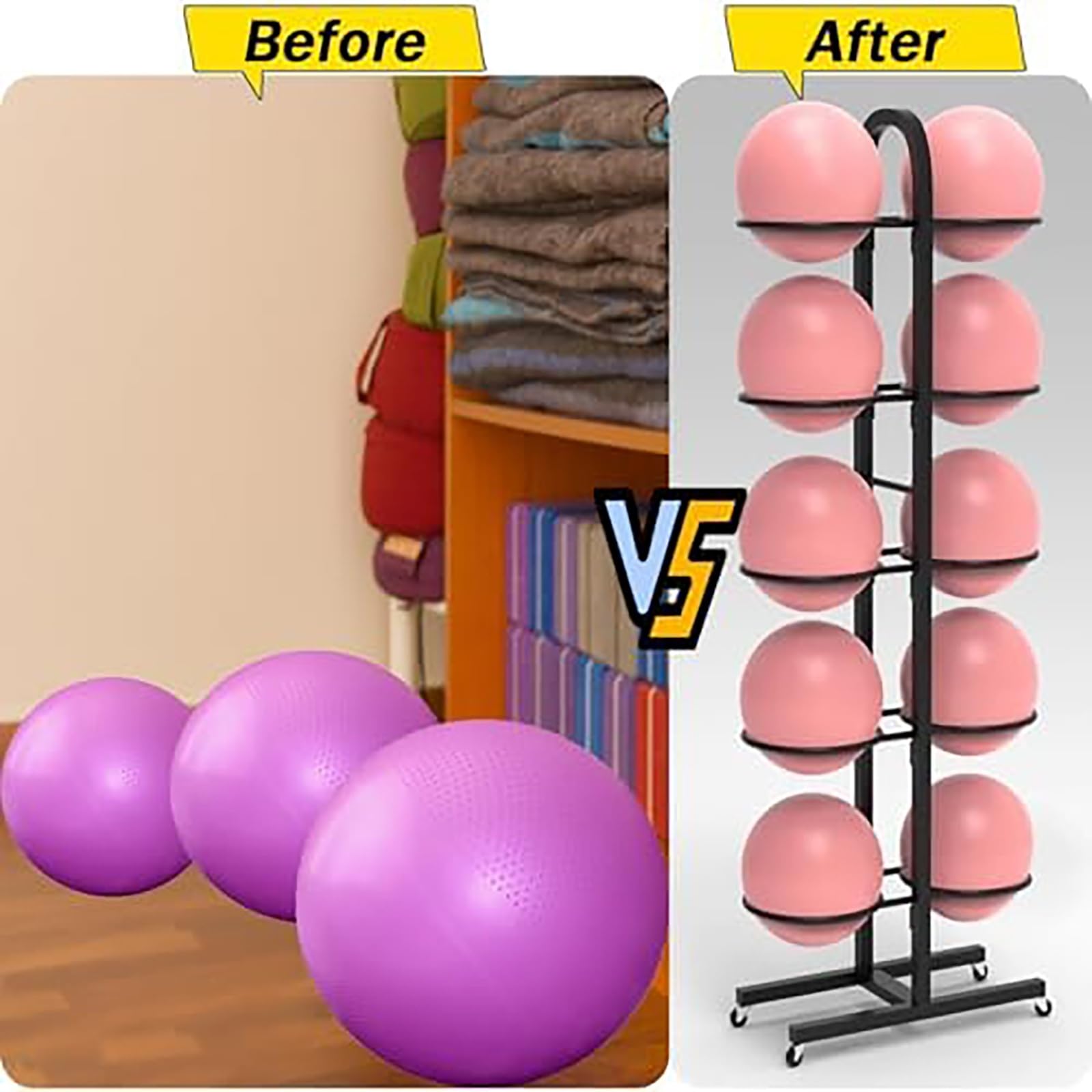 Supporto per palla da yoga, carrello da palestra portatile, supporto per attrezzatura sportiva, design salvaspazio per studi e centri fitness