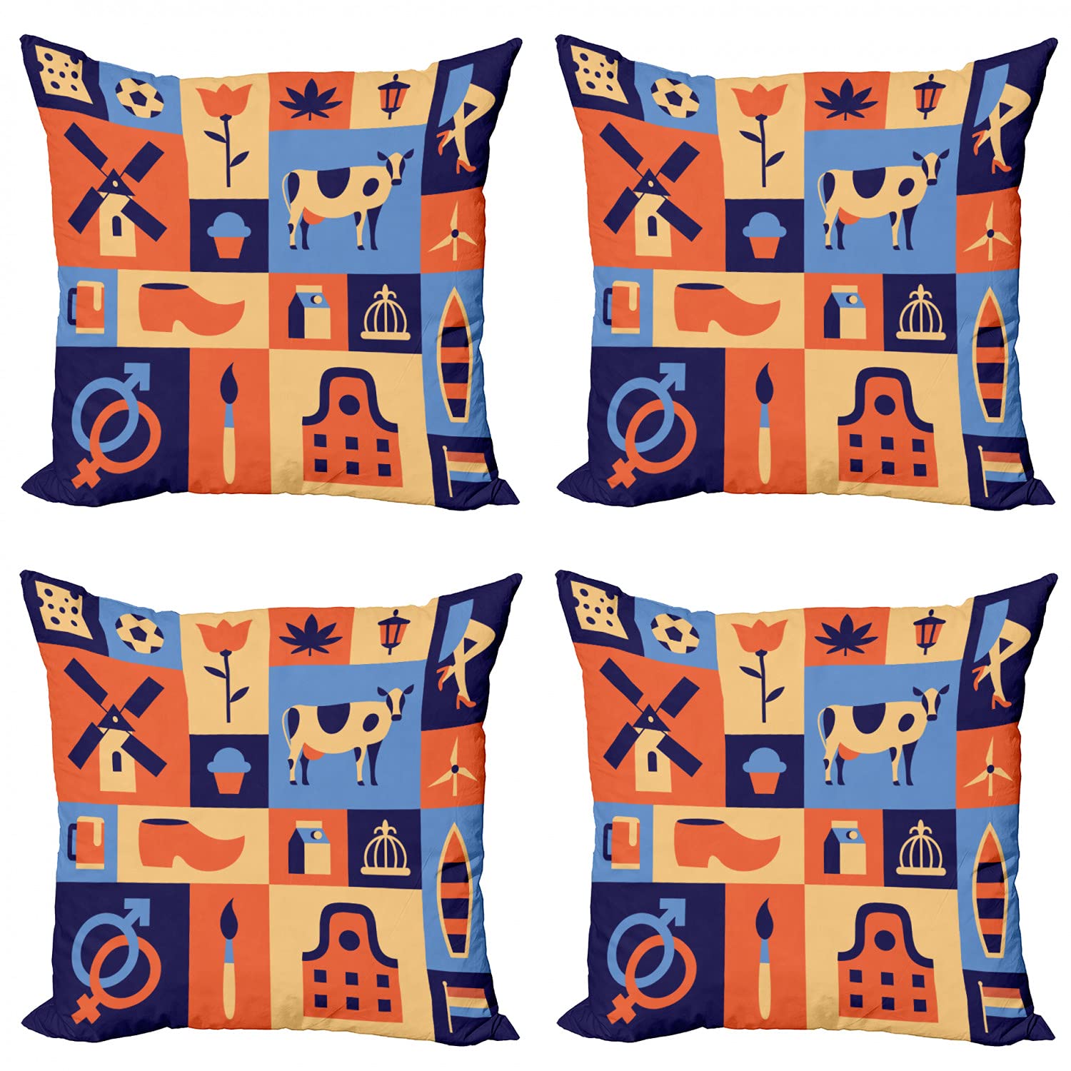ABAKUHAUS Set Di 4 Federe Per Cuscini Viaggio 50x50 Cm - Stampa '3 Giovani In Esplorazione', Microfibra Morbida, Multicolore