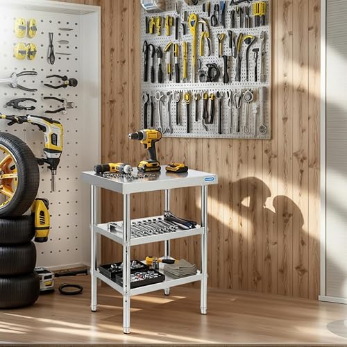 Miniatura 41 de Mesa de acero inoxidable para preparación y trabajo con 4 ruedas giratorias con estante inferior de 24 x 36 pulgadas NSF de metal comercial