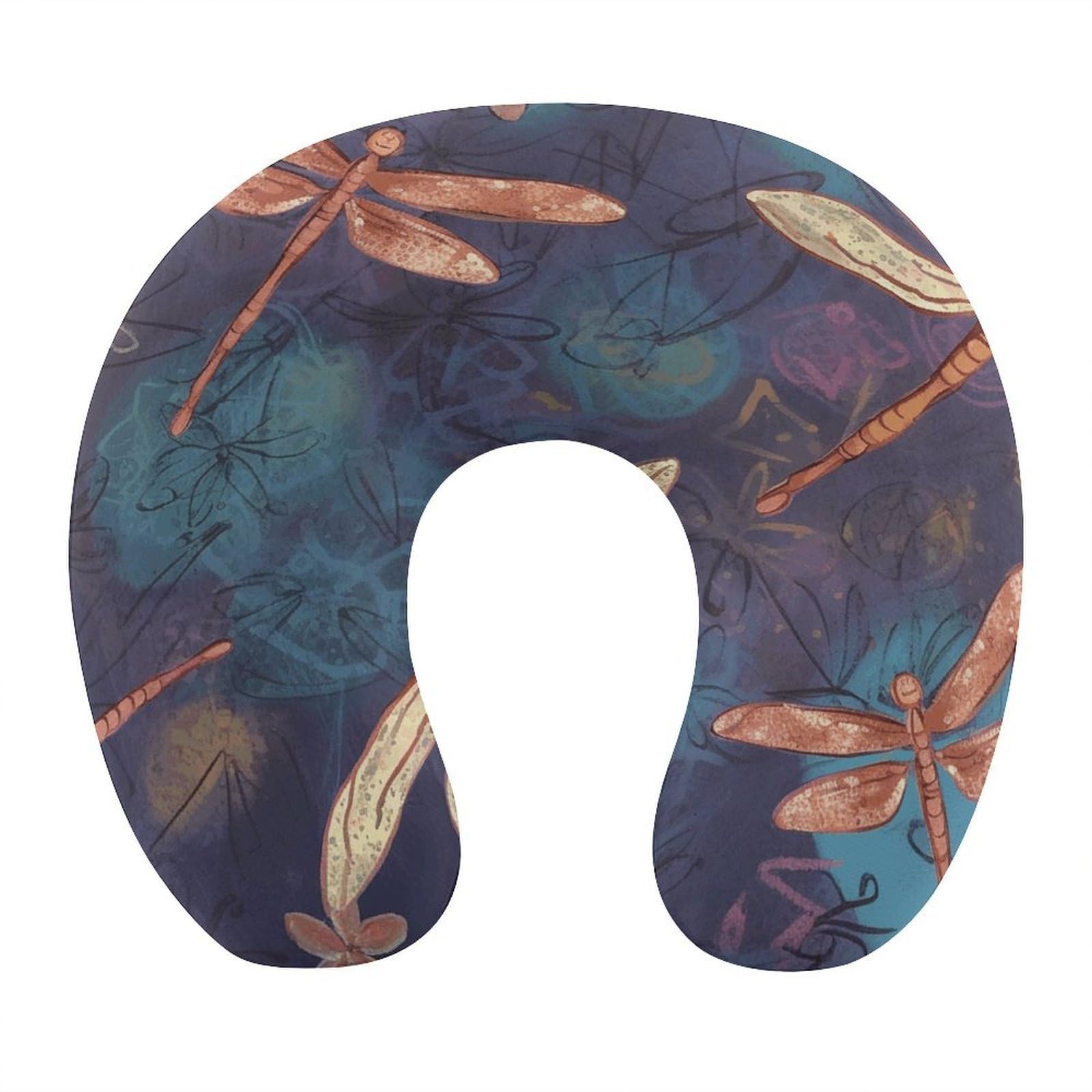 FekiLoot Hand Painted Dragonfly Travel Pillow,U Shaped Office Napping Pillow Support Neck and Head Comfortable Travel Neck Pillow U Shape Sleeping Essentials for Long Haul Flights