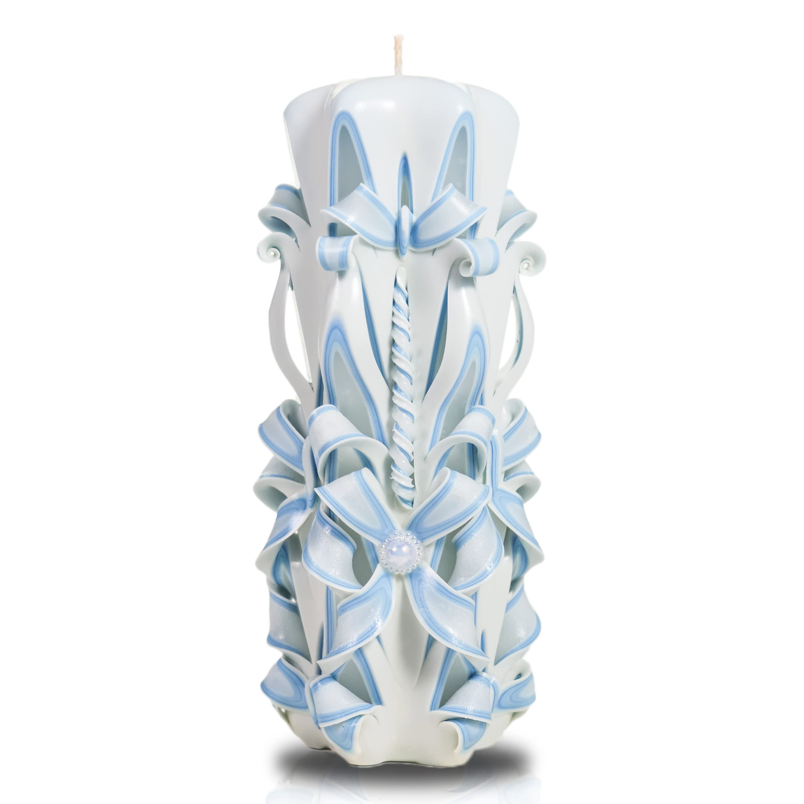 Hand-Carved Artisanal Candles - Height 22 cm (8.66 in) | Unique White Style | Eco-Friendly, Smokeless Made from Natural Paraffin | Decorative Italian Inspired Design - 20 Plus Hour Burning time