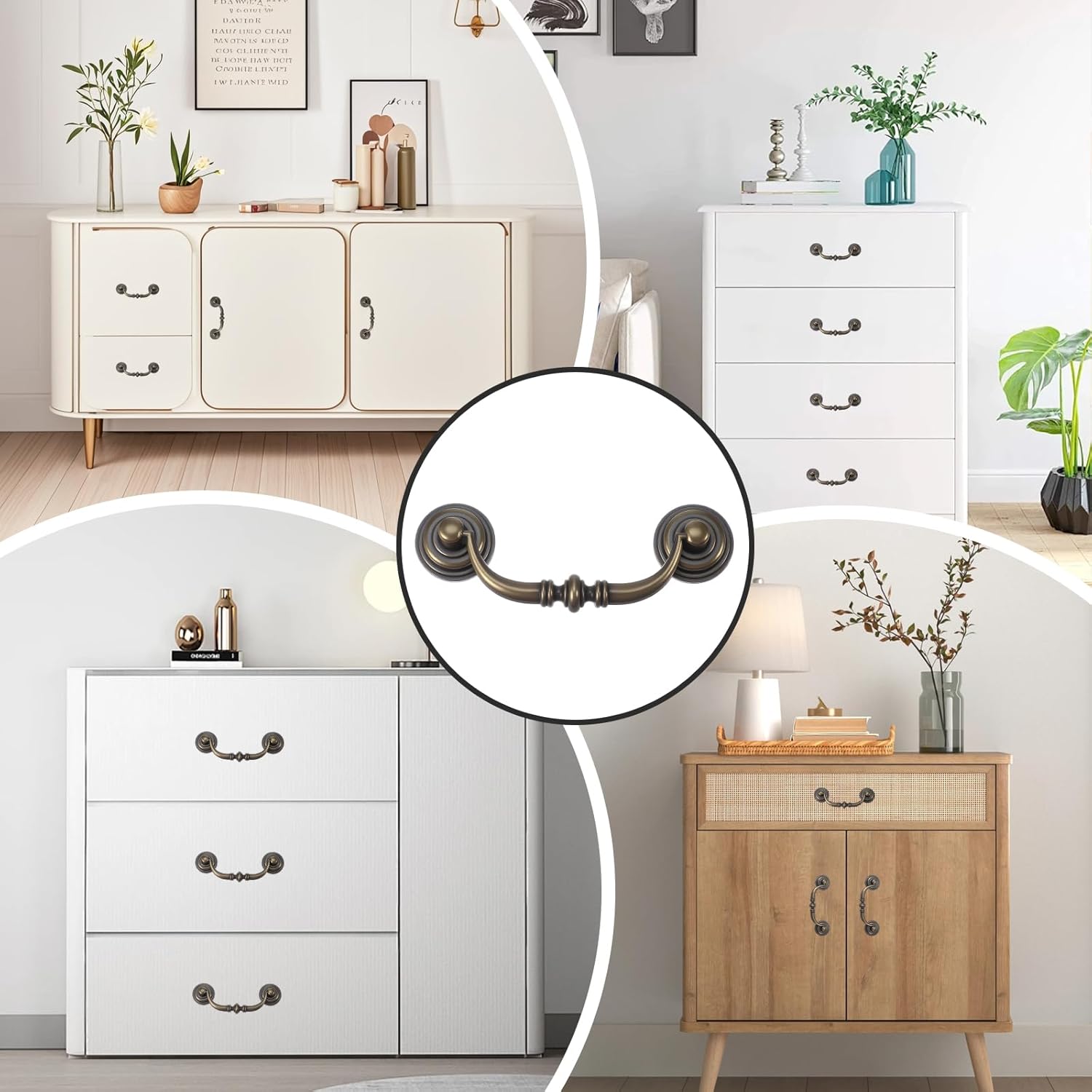 10 Pcs Antique Drop Bail Pulls, 3.5" Hole Center Shabby Chic Drawer Pulls Vintage Bronze Cabinet Pull Handles for Dresser Cupboard Wardrobe Kitchen Door, Total Length 4.5 Inches
